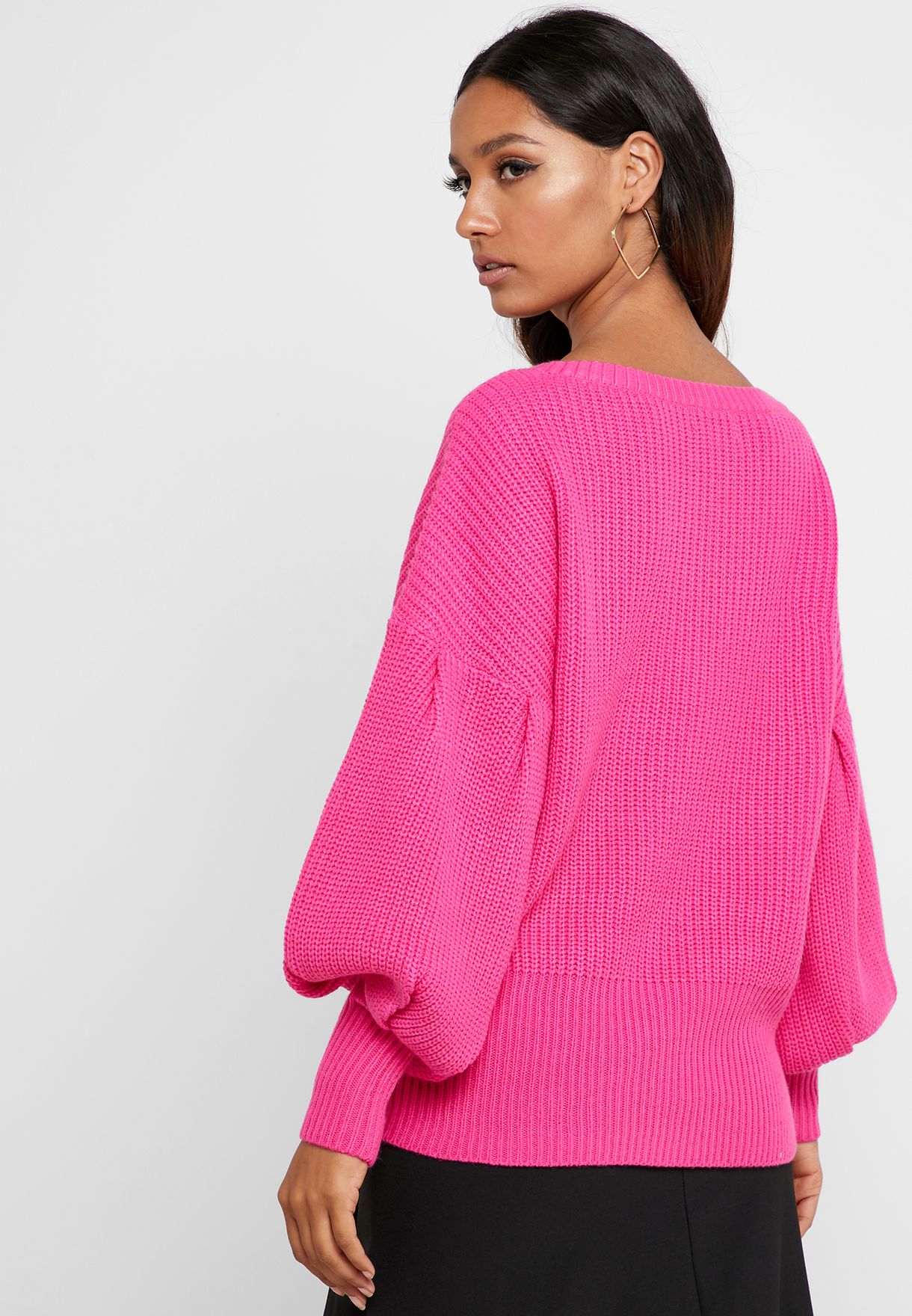 pink balloon sleeve sweater