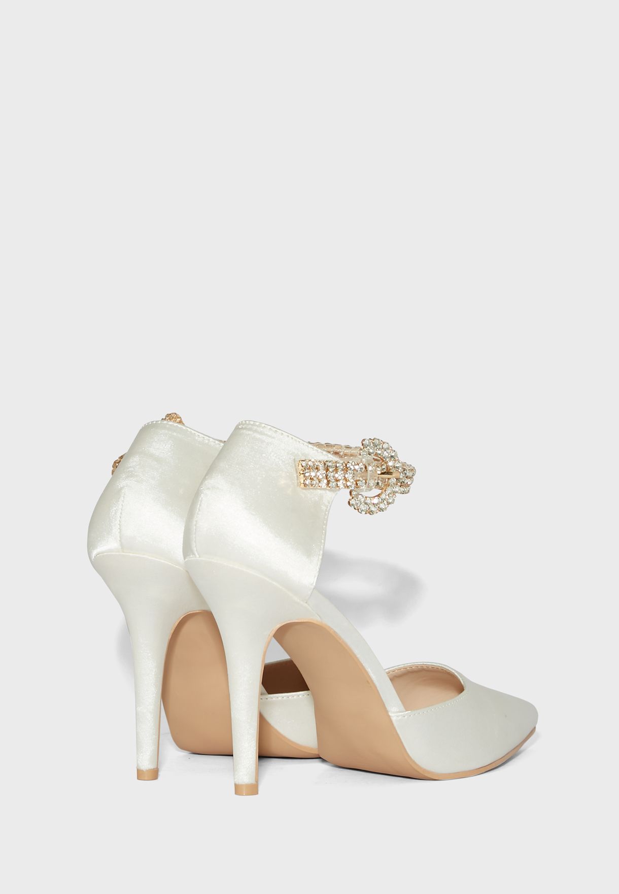 Diamante Buckle Ankle Strap Satin Pointed Pump 