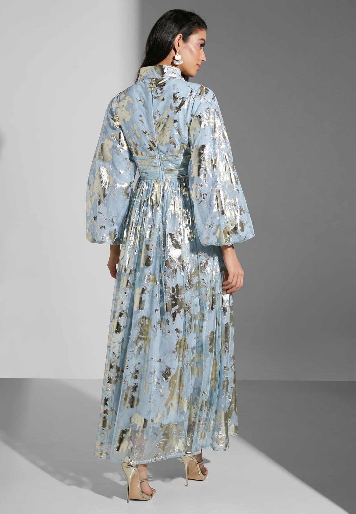Long Sleeve Shimmer Dress With Collar