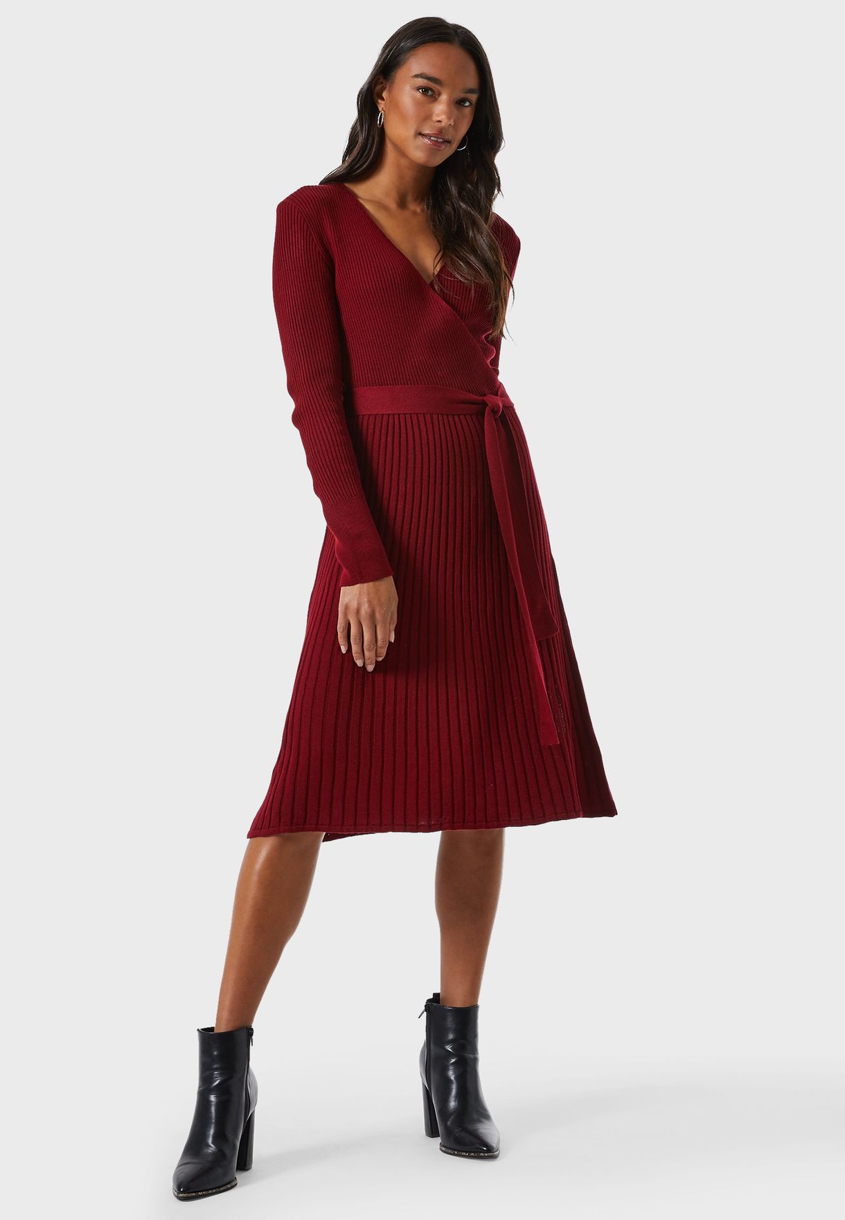 Buy Dorothy Perkins burgundy Ribbed Wrap Dress for Women in MENA, Worldwide