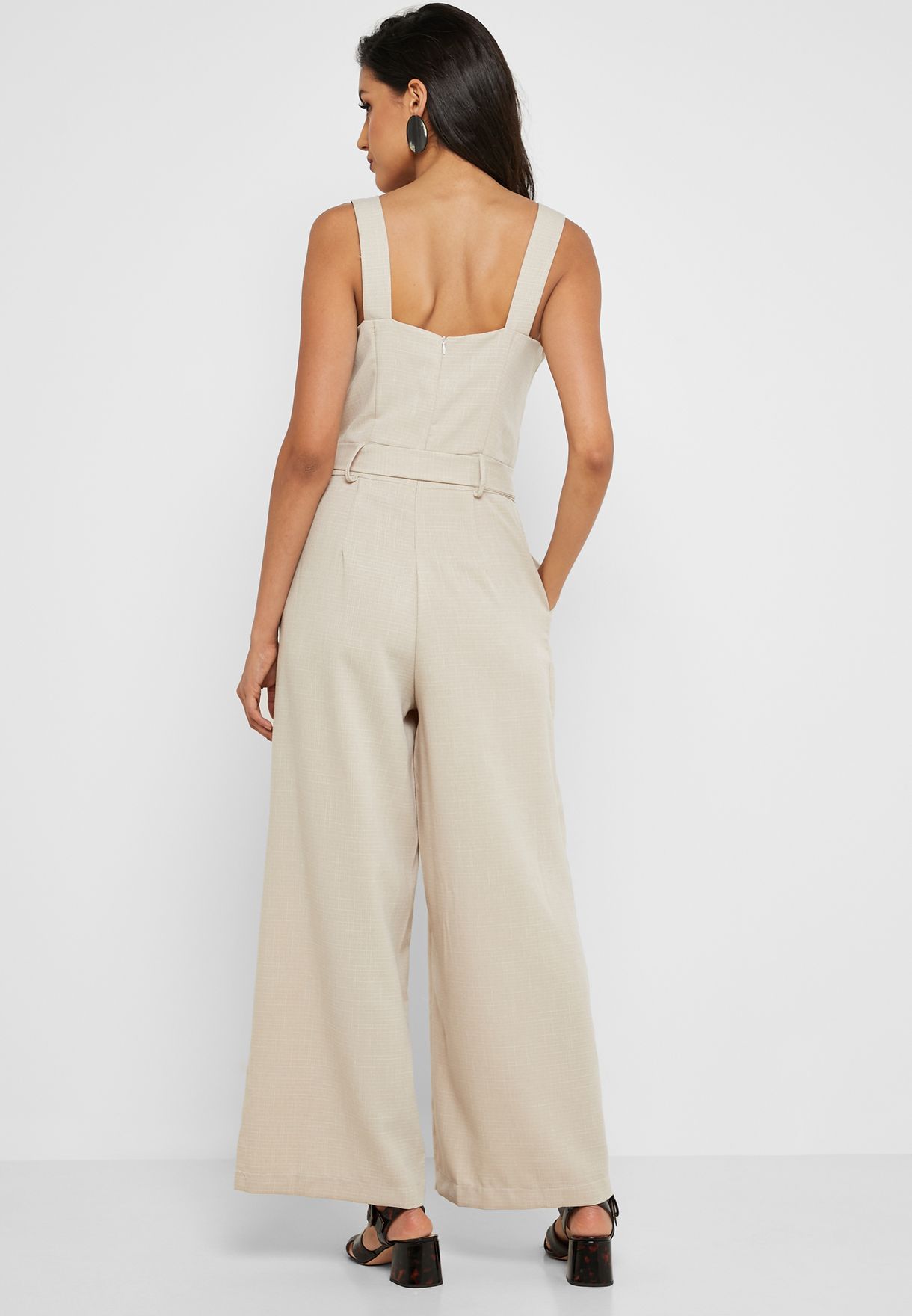 button detail self tie jumpsuit