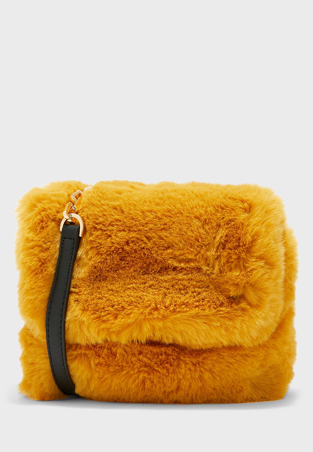 yellow fur purse