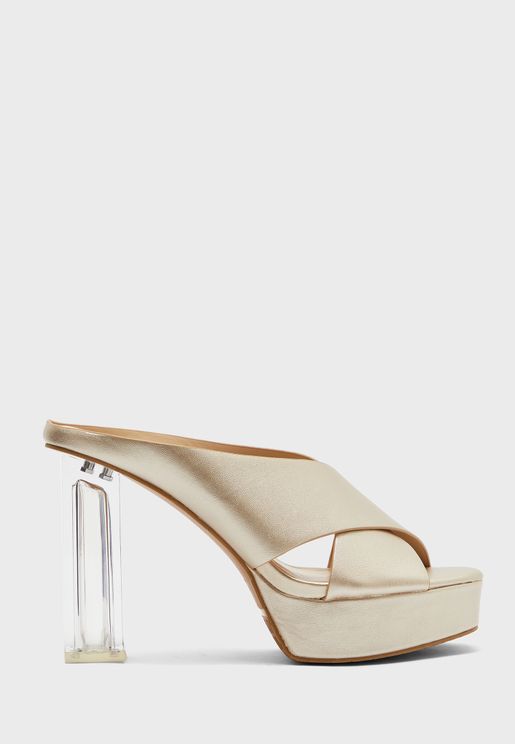 Vincci Gold High-Heel Sandals for Women 