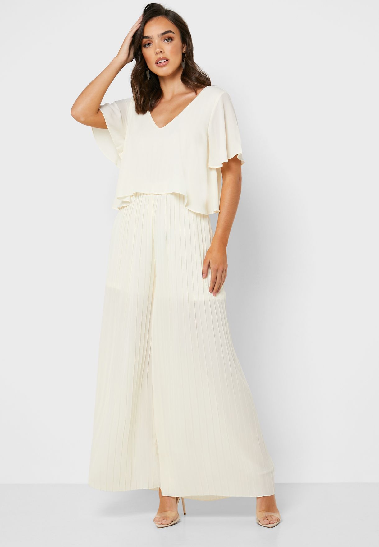 white pleated playsuit