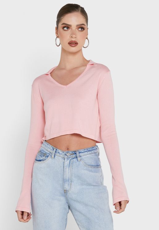 Cropped Sweater With Collar