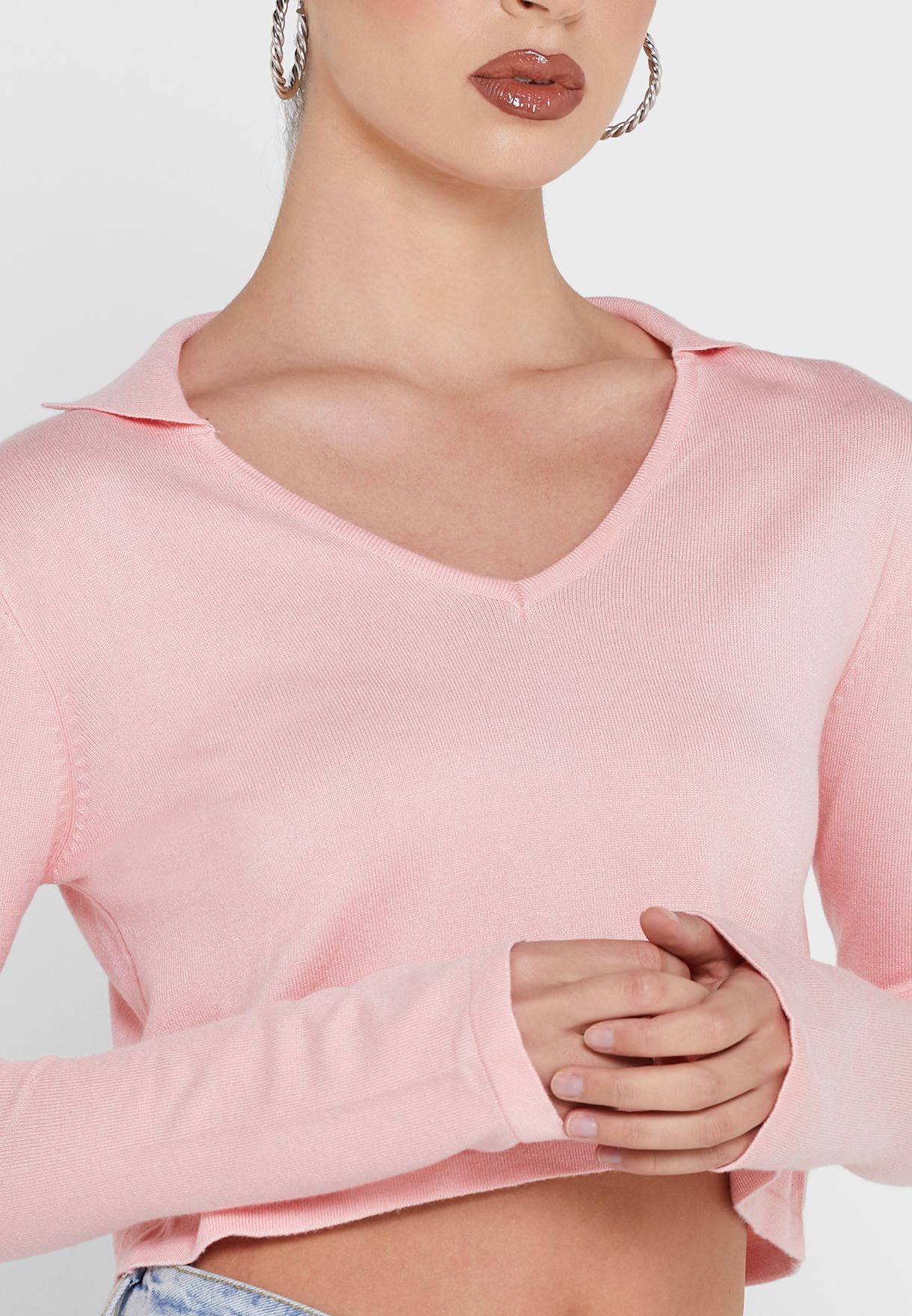 Cropped Sweater With Collar
