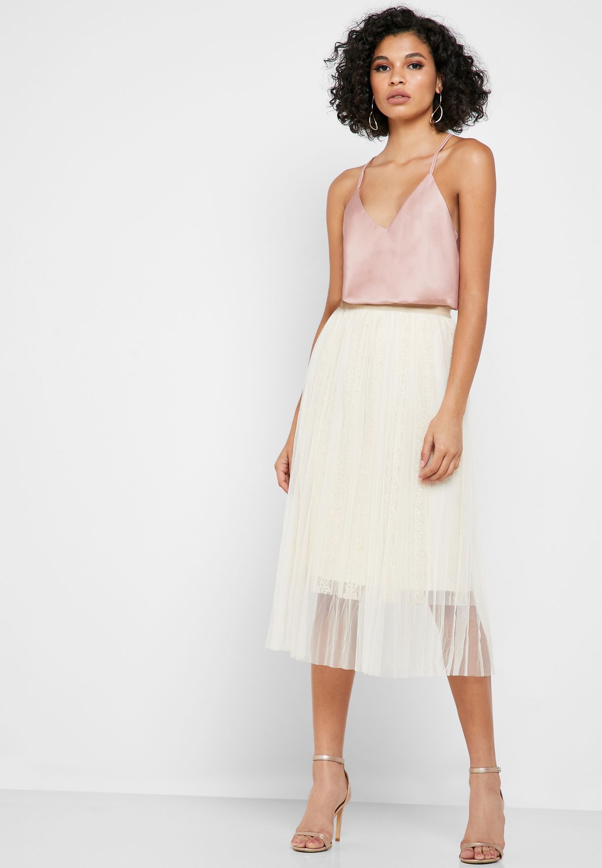 white midi skirt mesh