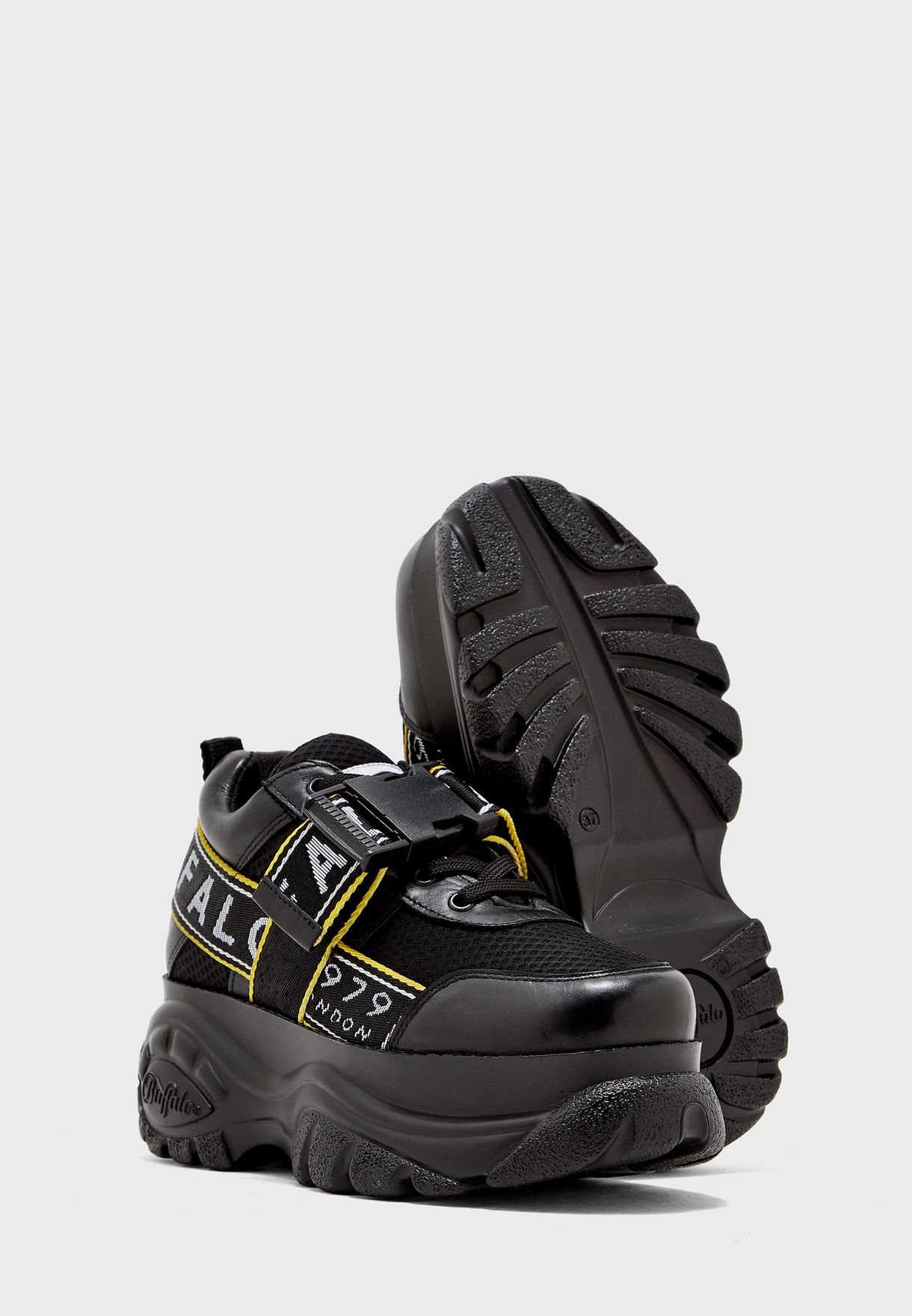 chunky black platform sneakers