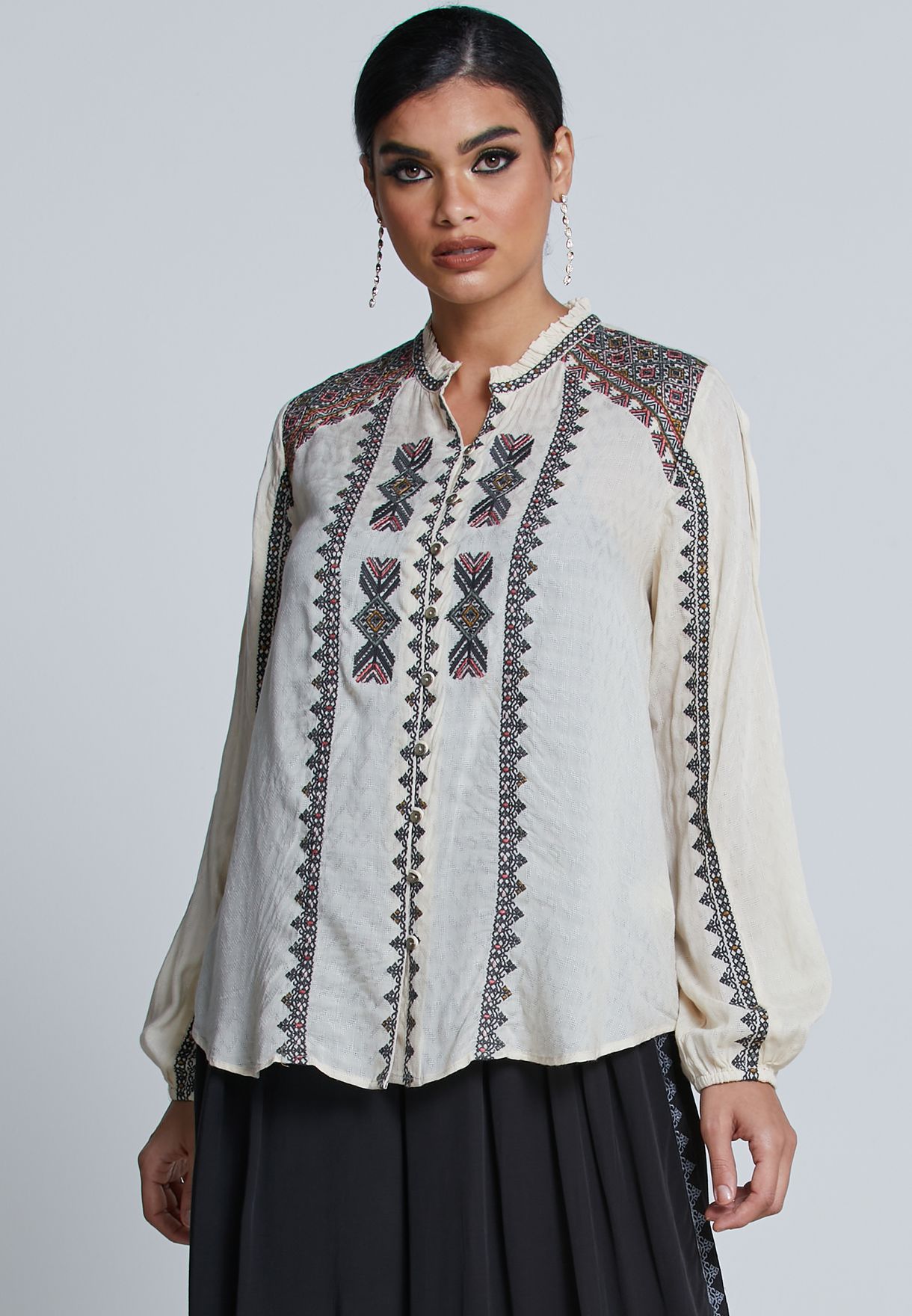 Buy Label Ritu Kumar Beige High Neck Embroidered Top For Women In Dubai Abu Dhabi Shtvdzigzag35n21983068