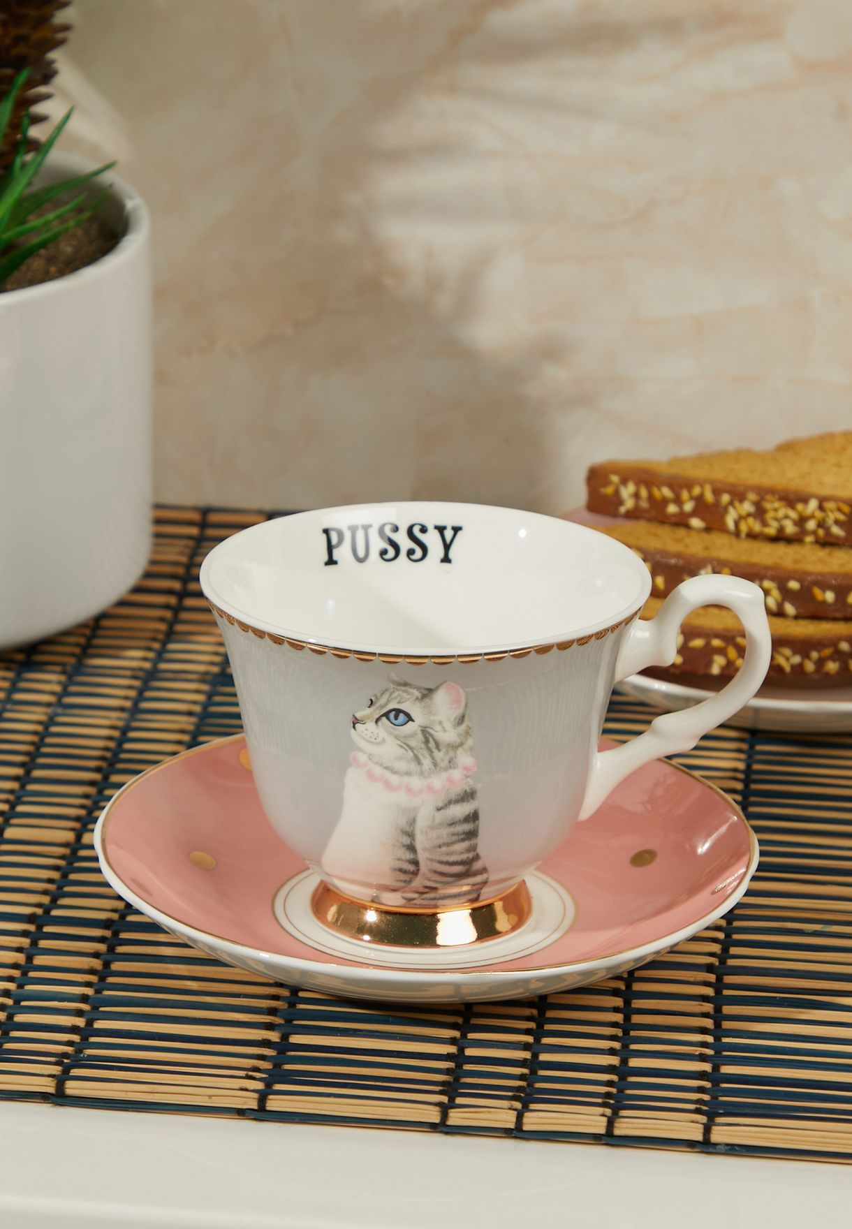 Pussy Cat Design Teacup & Saucer