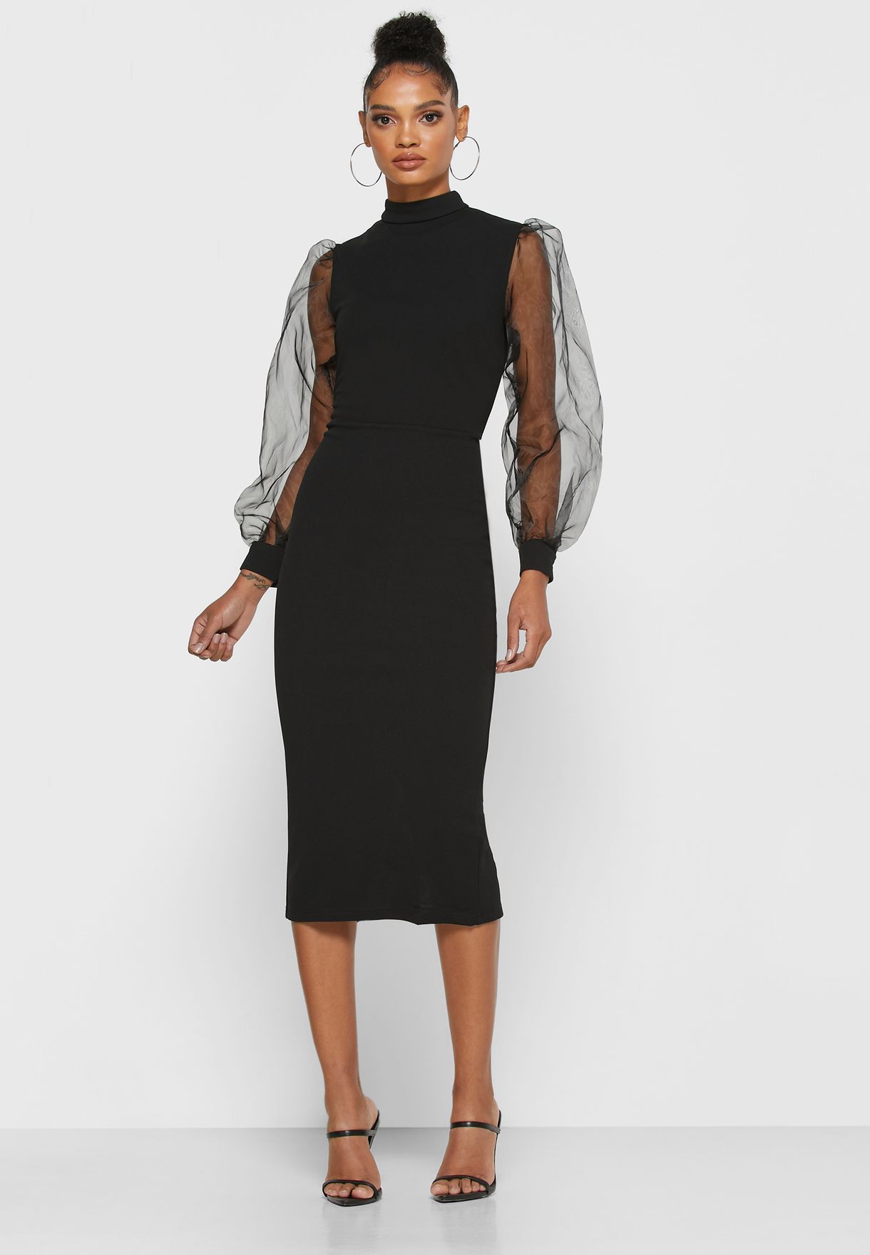 Puff Sleeve Midi Dress