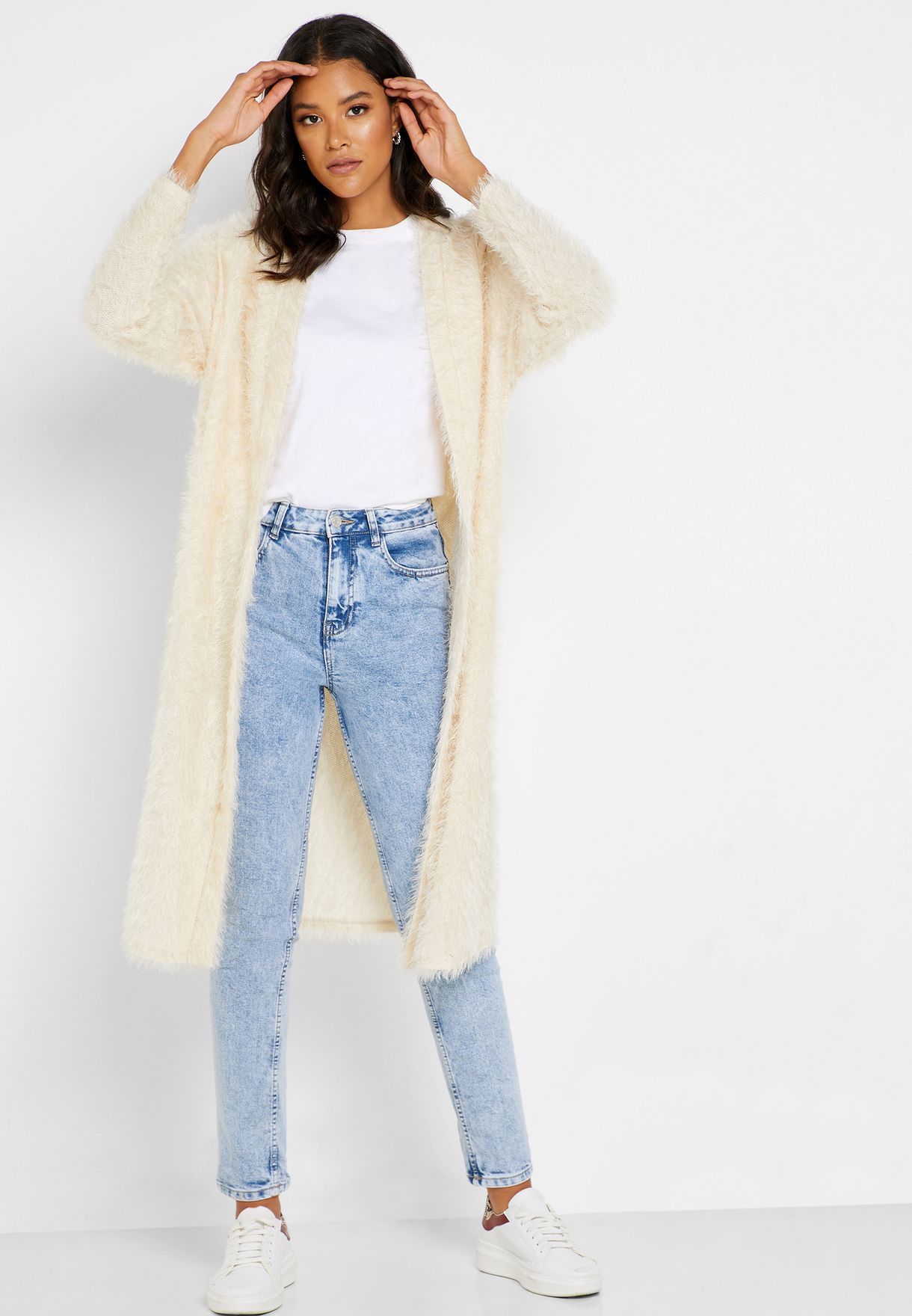 white longline cardigan