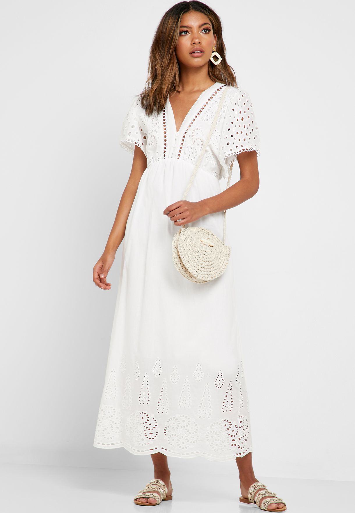 Buy Ginger White Schiffli Detail Maxi Dress for Women in Mena ...