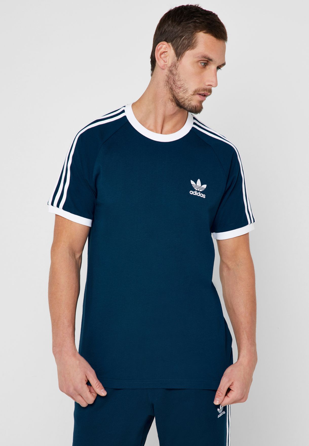 adidas Originals blue 3 Striped T-Shirt 