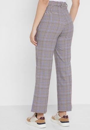 Allegra K Women's Plaid Pants Elastic Waist Casual Work Office Long Trousers  X-Small Black at Amazon Women's Clothing store