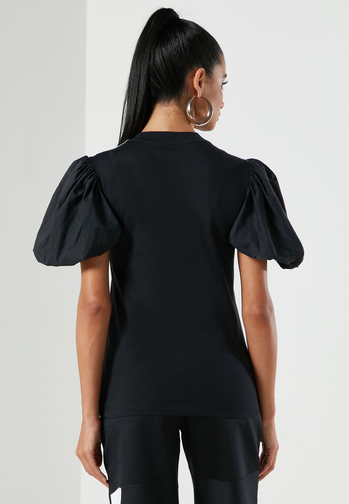 Buy adidas Originals black Trefoil Puffer Sleeve T-Shirt for Women in ...
