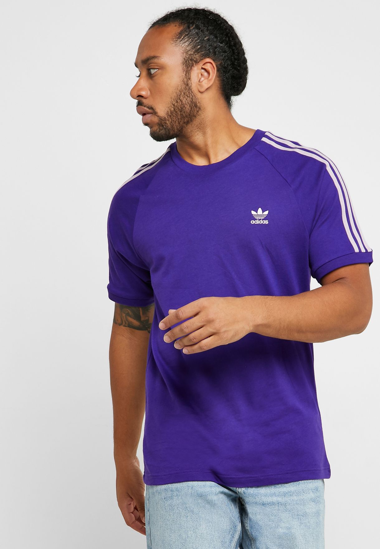 adidas 3 stripe t shirt purple