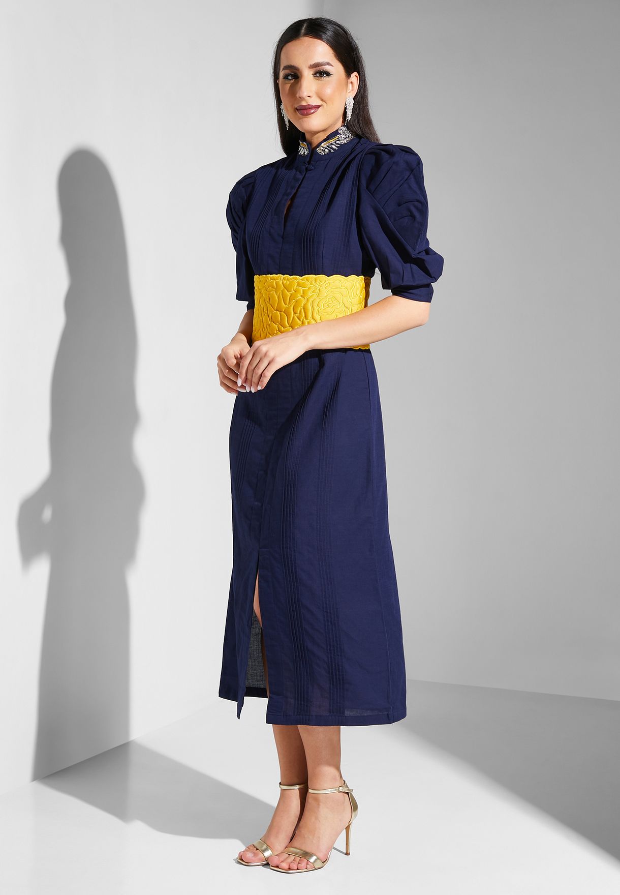 Keyhole Neck Puff Sleeve Dress