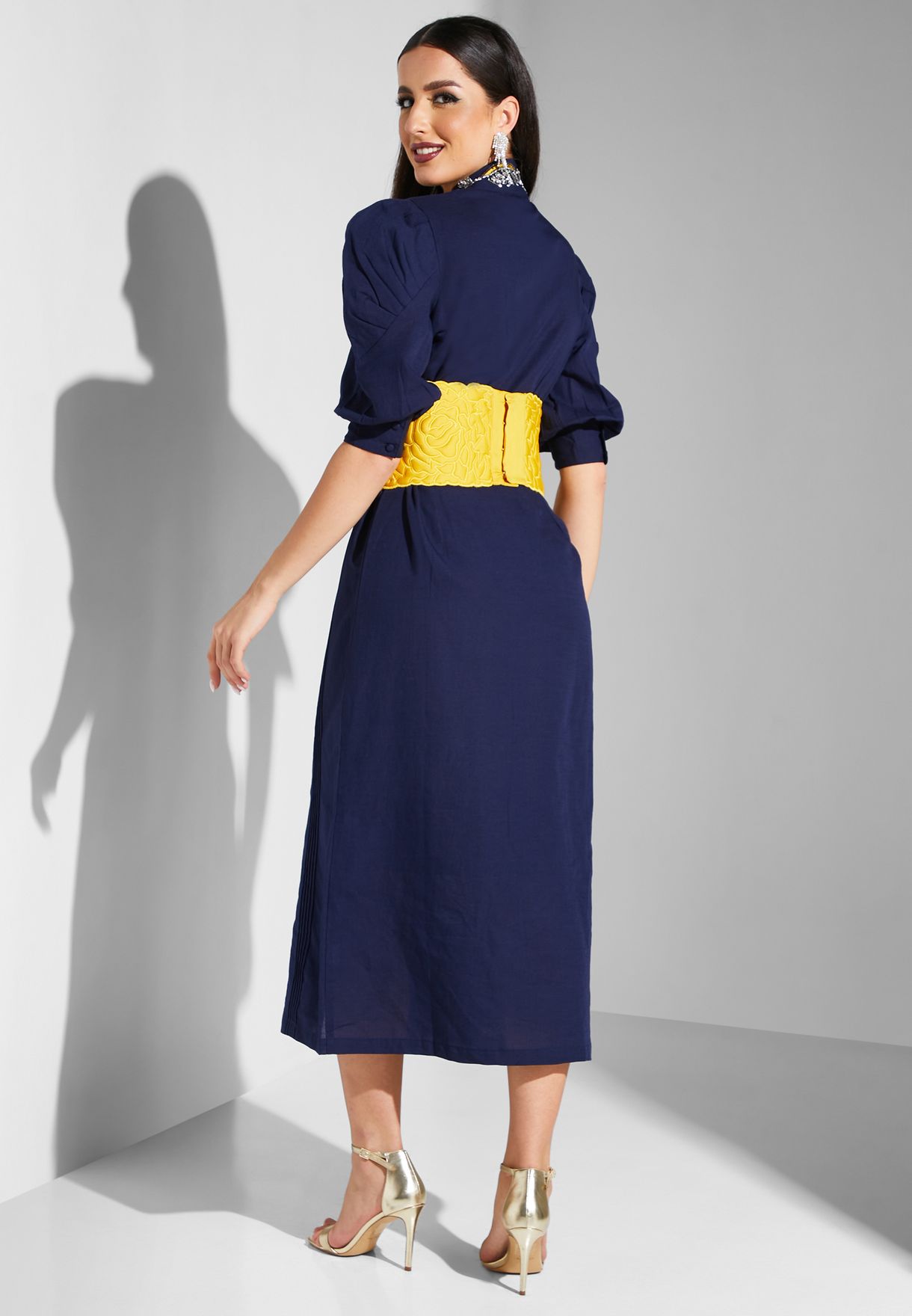 Keyhole Neck Puff Sleeve Dress