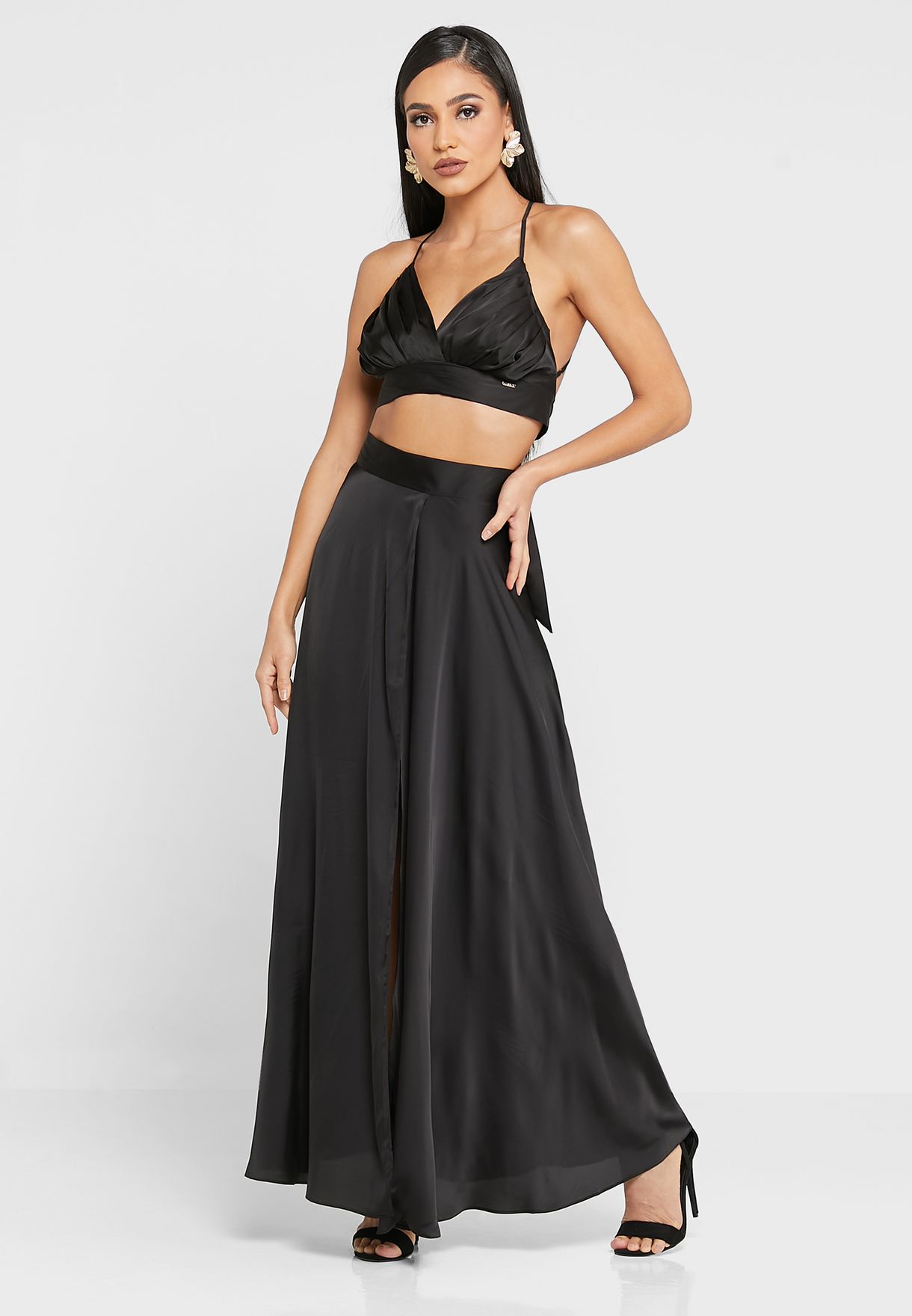 Buy Anitas black Cami Crop Top & Front Split Maxi Skirt Set for Women ...
