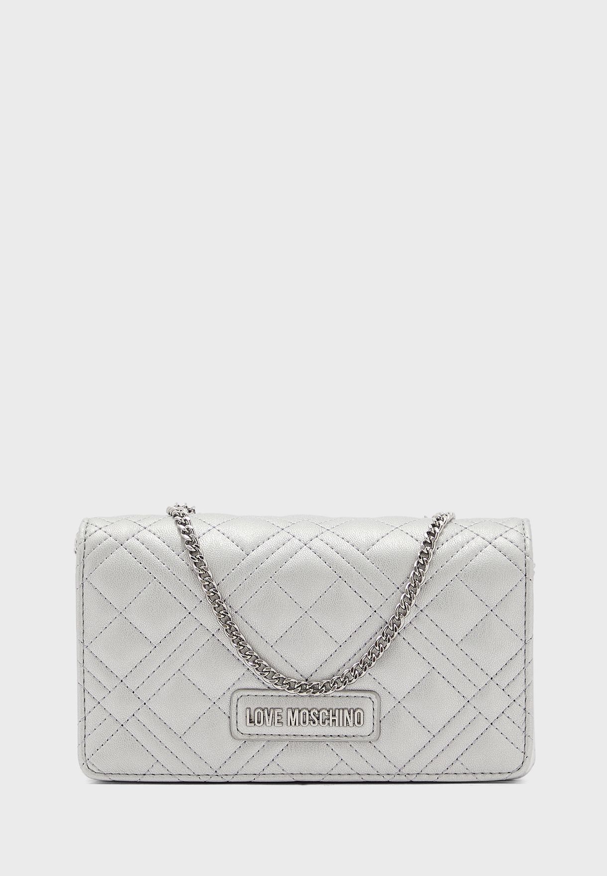 Buy Love Moschino silver Quilted Flap 