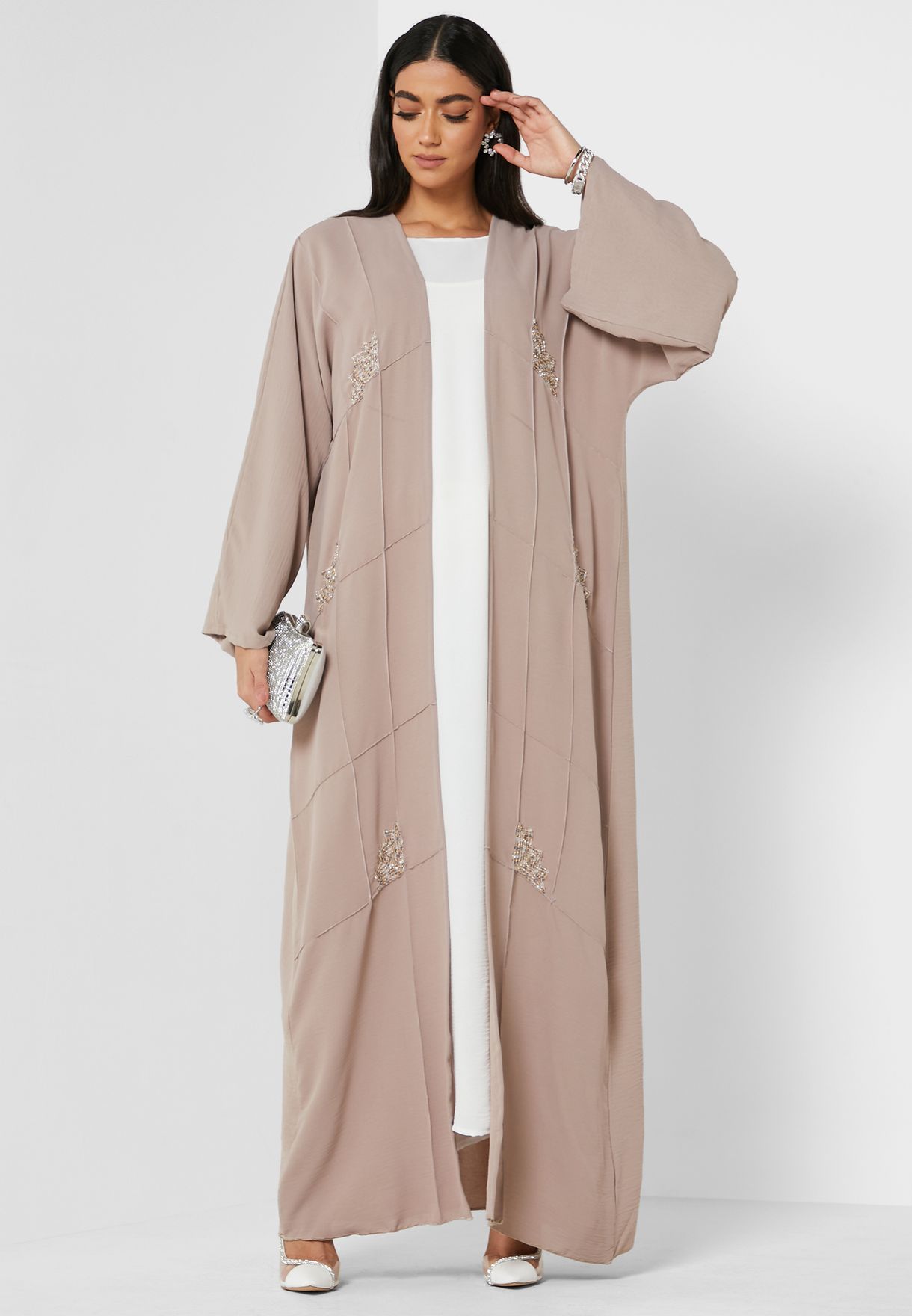 Buy Hayas Closet grey Colorblock Knitted Abaya for Women in MENA, Worldwide