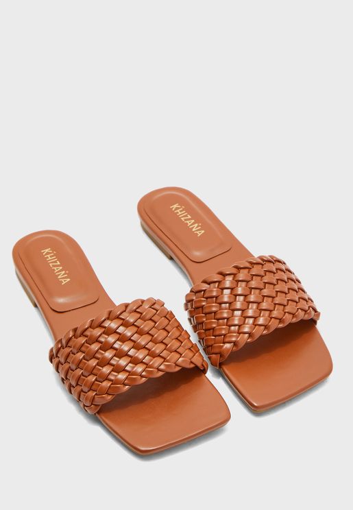 Weave Square Toe Flat Sandals