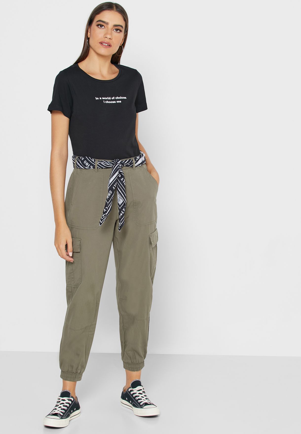 Buy Only green Belted Cargo Pants for Women in MENA, Worldwide