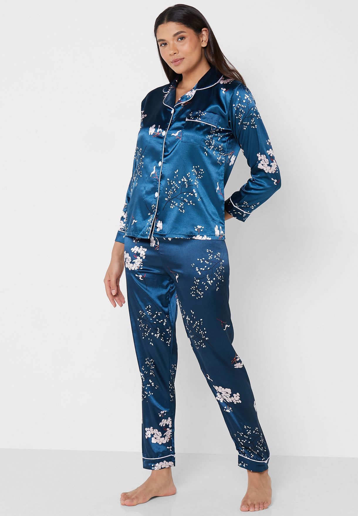 Printed Satin Pyjama Pants Set