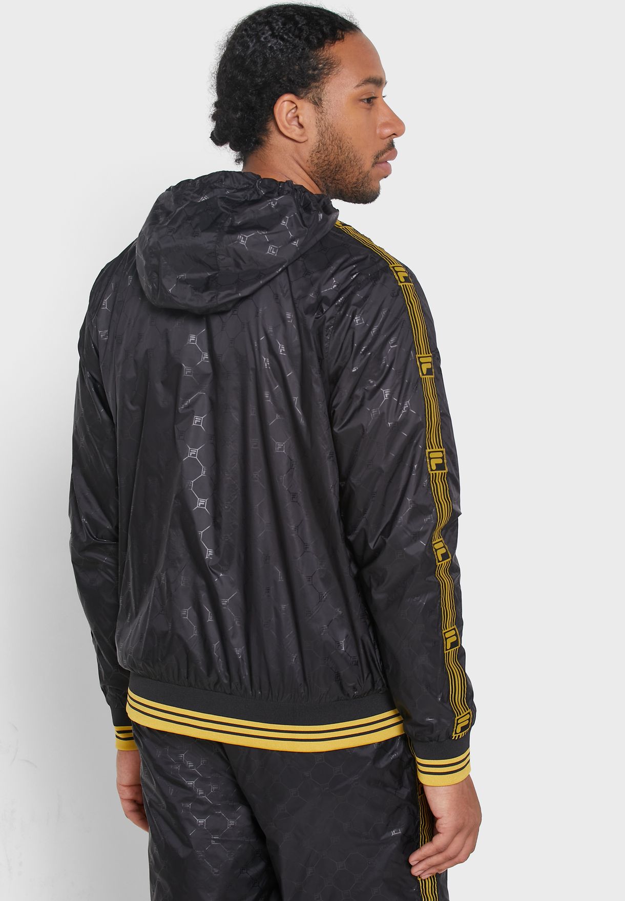 Download Buy Fila black Dublin Patterned Woven Taped Hooded Track ...