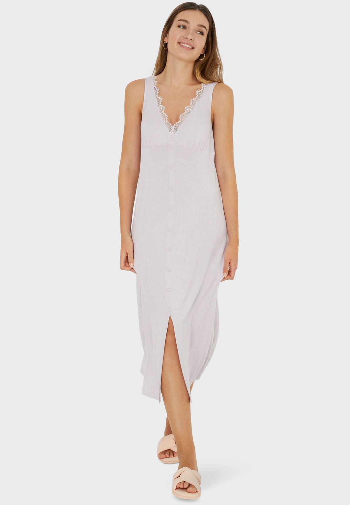 Lace Detail Front Slit Nightdress