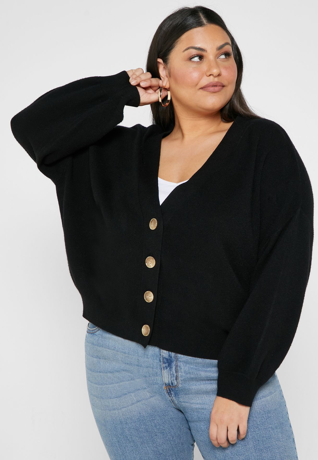 puff sleeve black cardigan