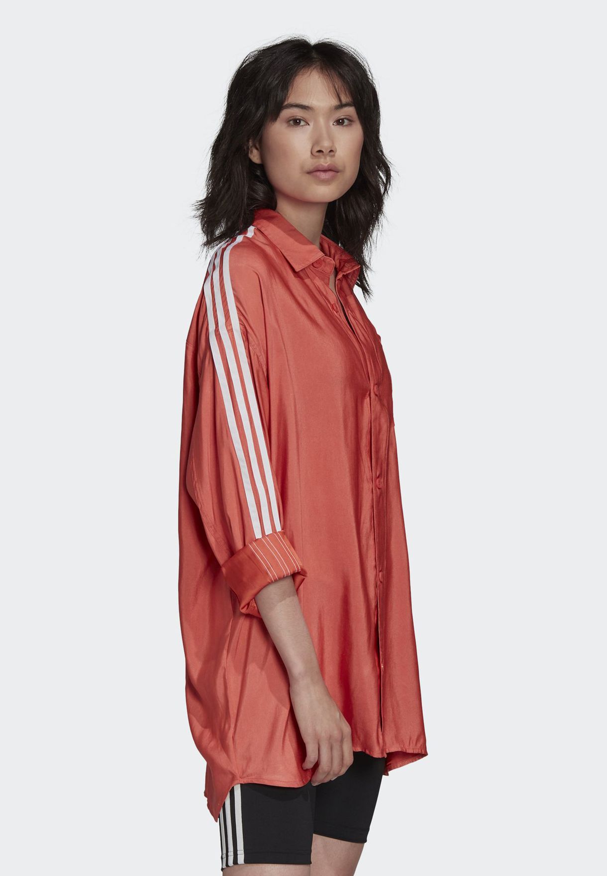 adidas satin button up shirt