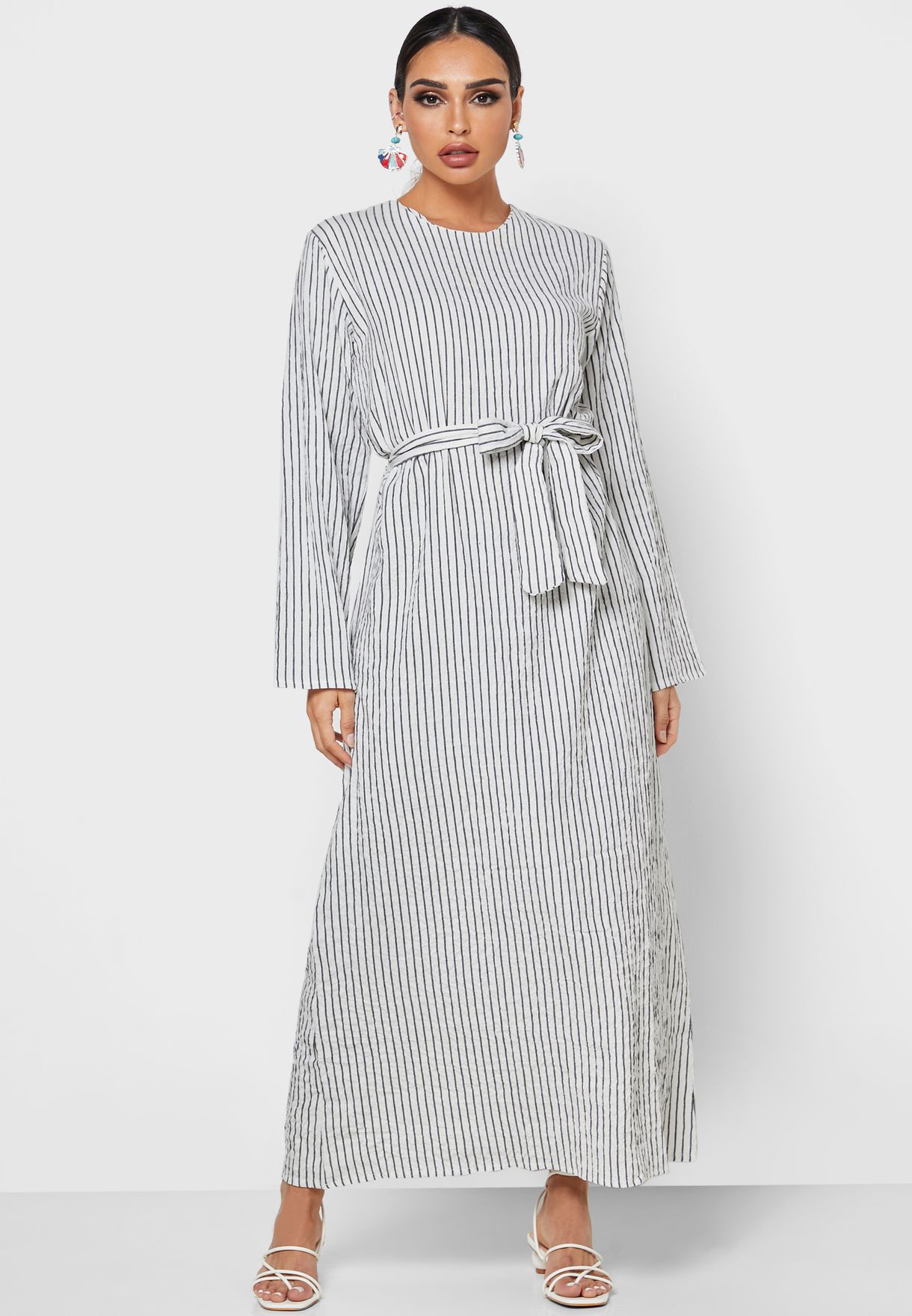 belted striped dress