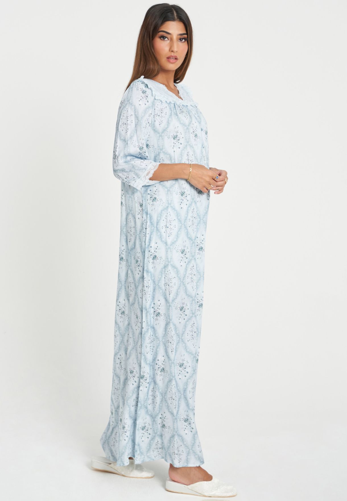 Lace Trim Printed Yoke Nightdress