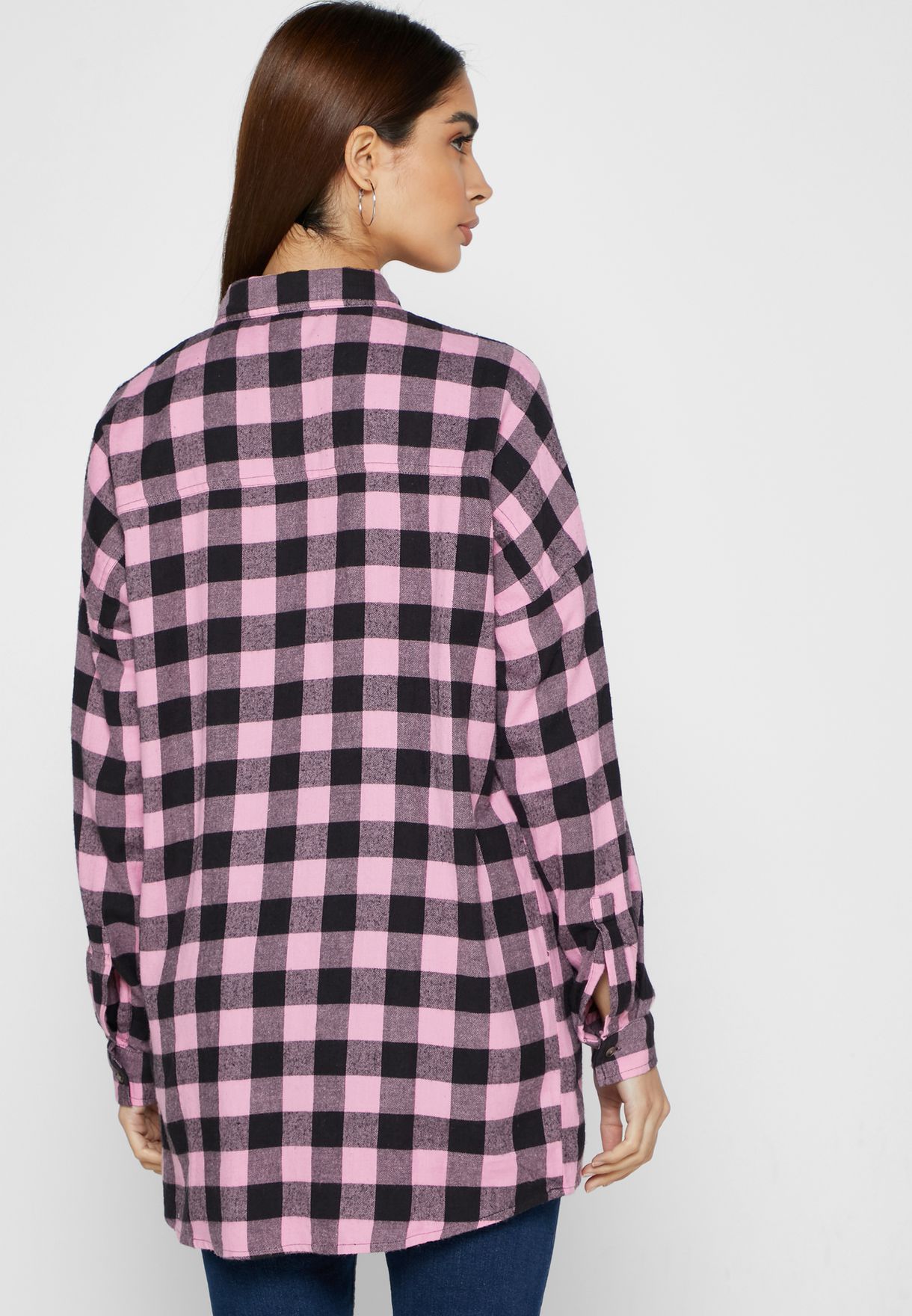 oversized checked shirt beige