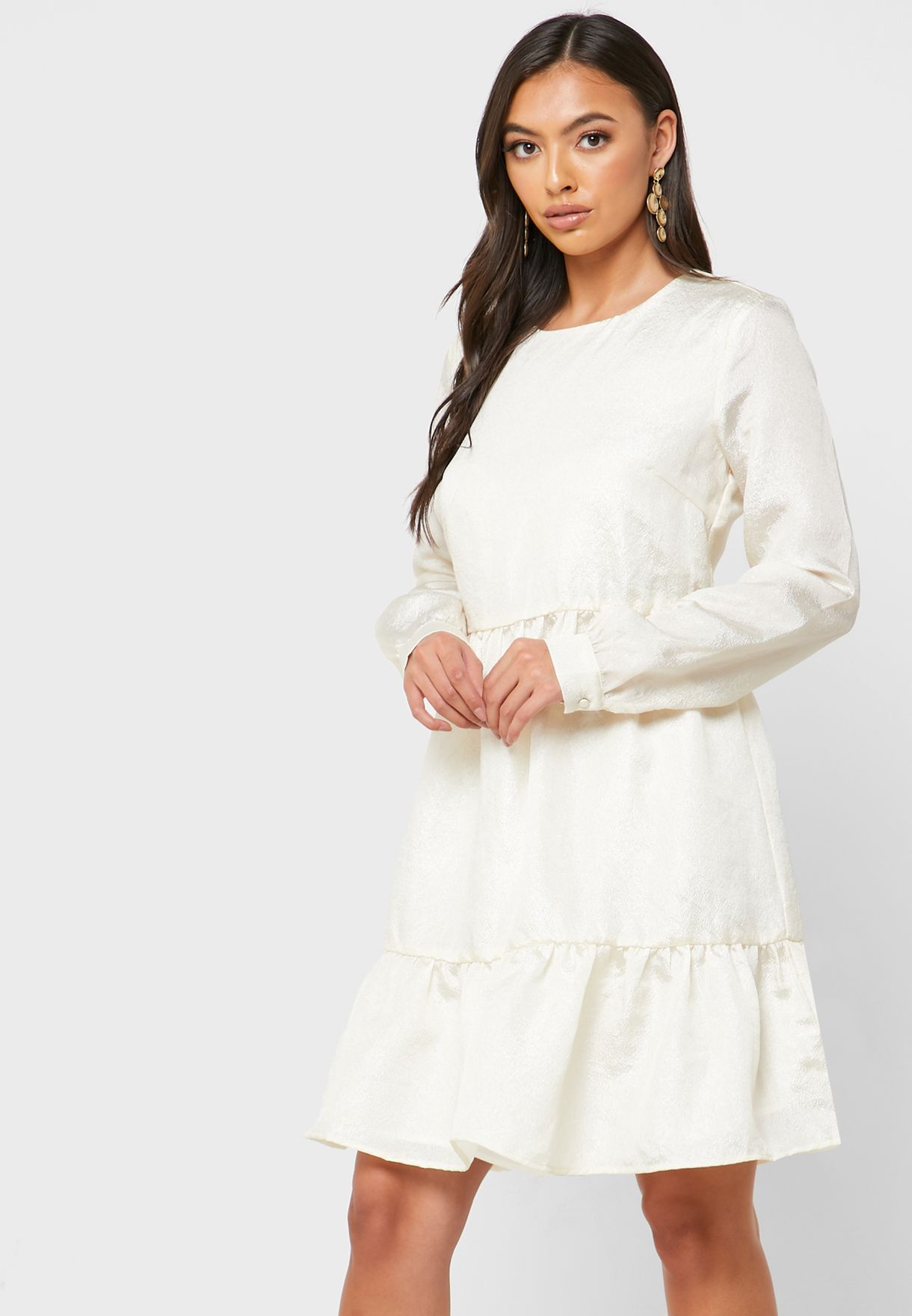 white ruffle hem dress