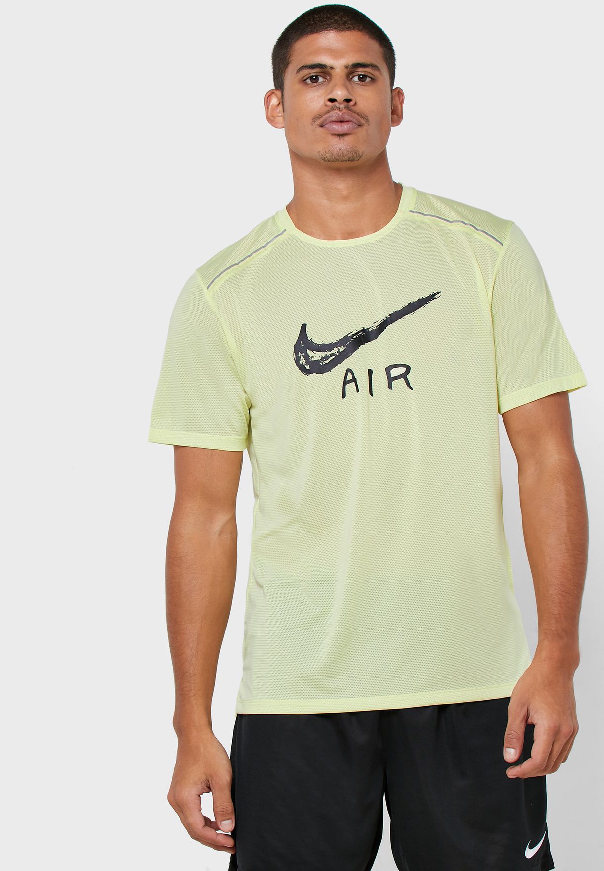 Nike yellow Miler Cool Graphic T-Shirt 