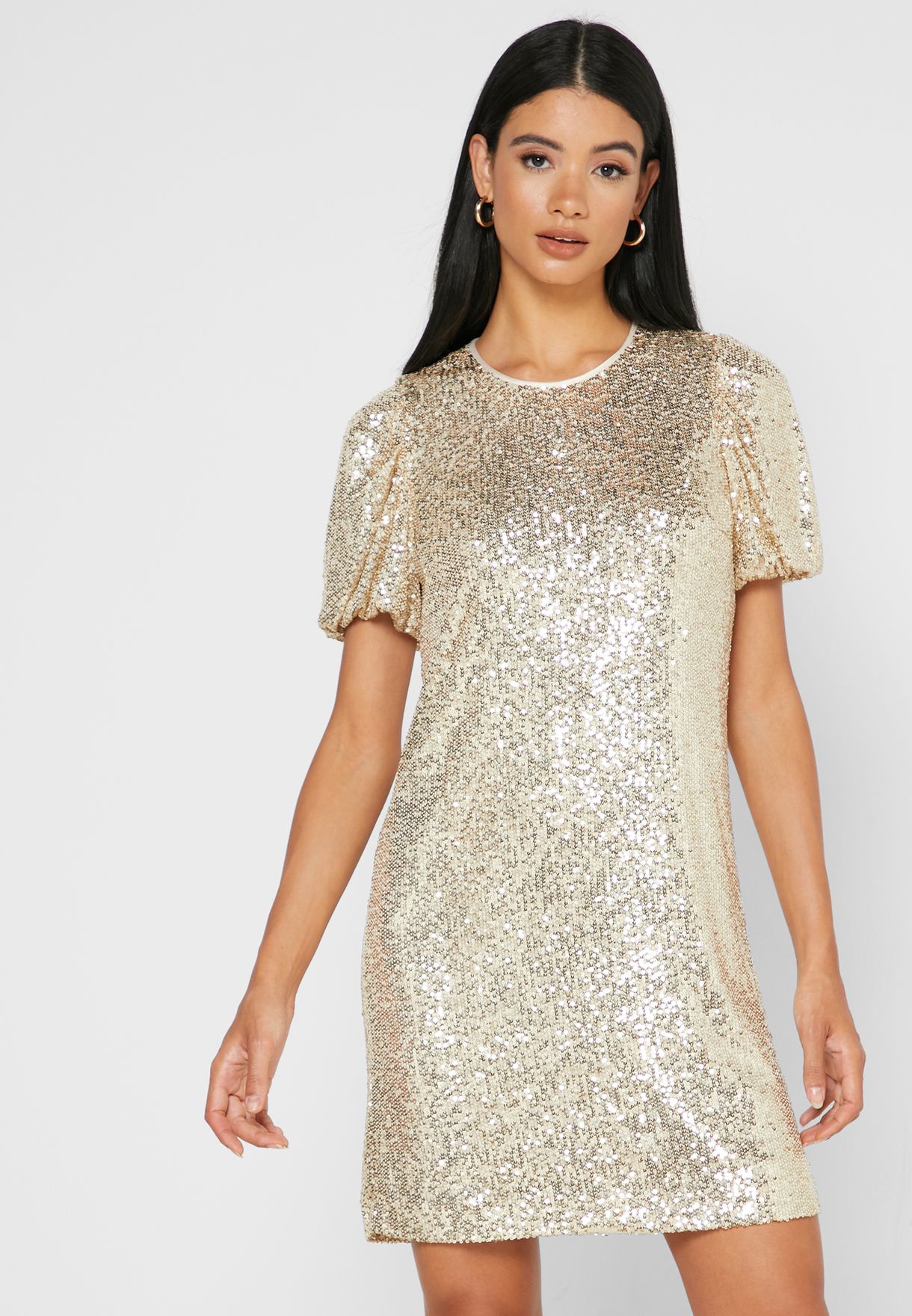 Buy Whistles gold Puff Sleeve Sequin Dress for Women in MENA, Worldwide