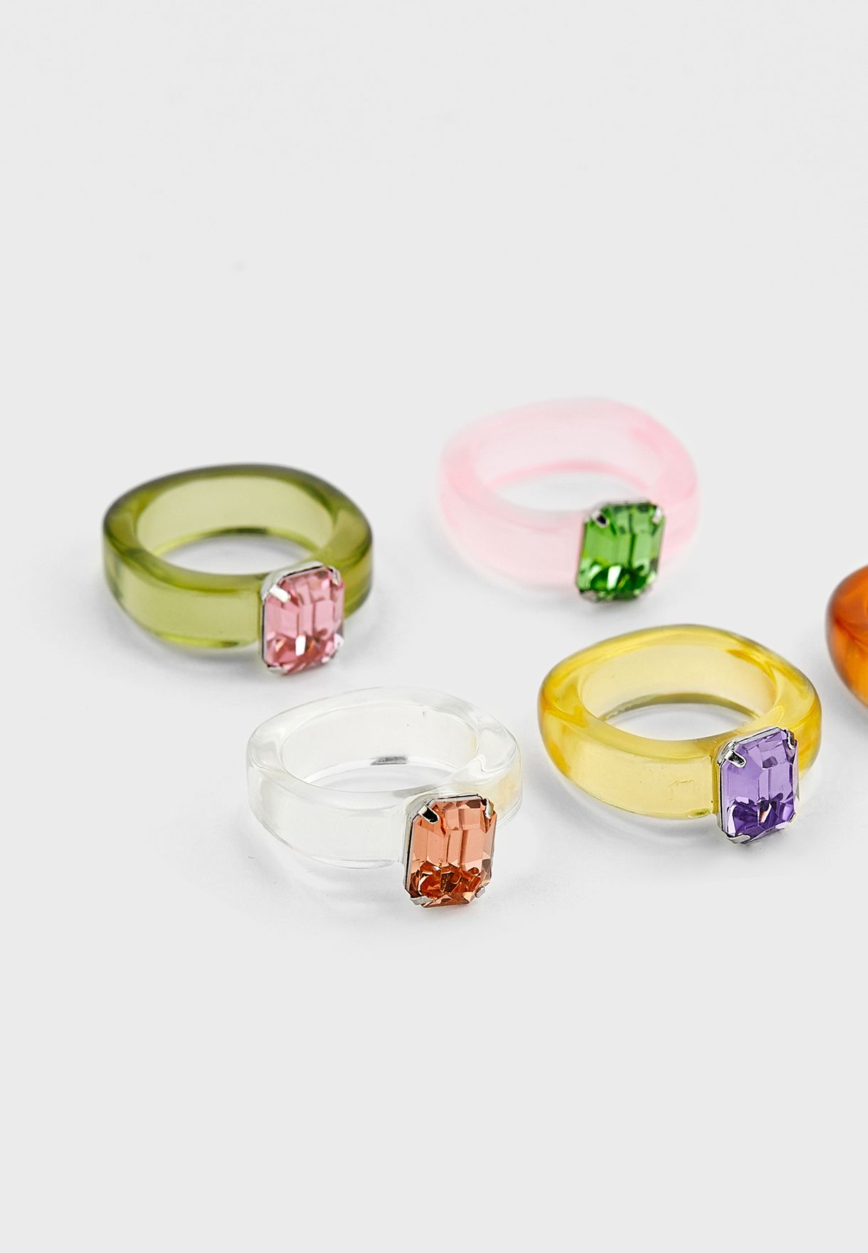 5 Pack Of Chunky Transparent Plastic Gem Stone Rings