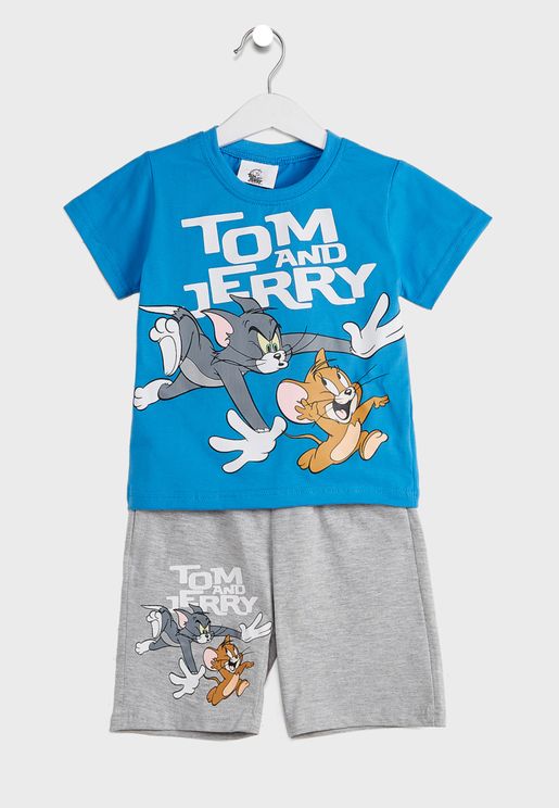 Kids Tom & Jerry Print T-Shirt + Shorts Set With Bag