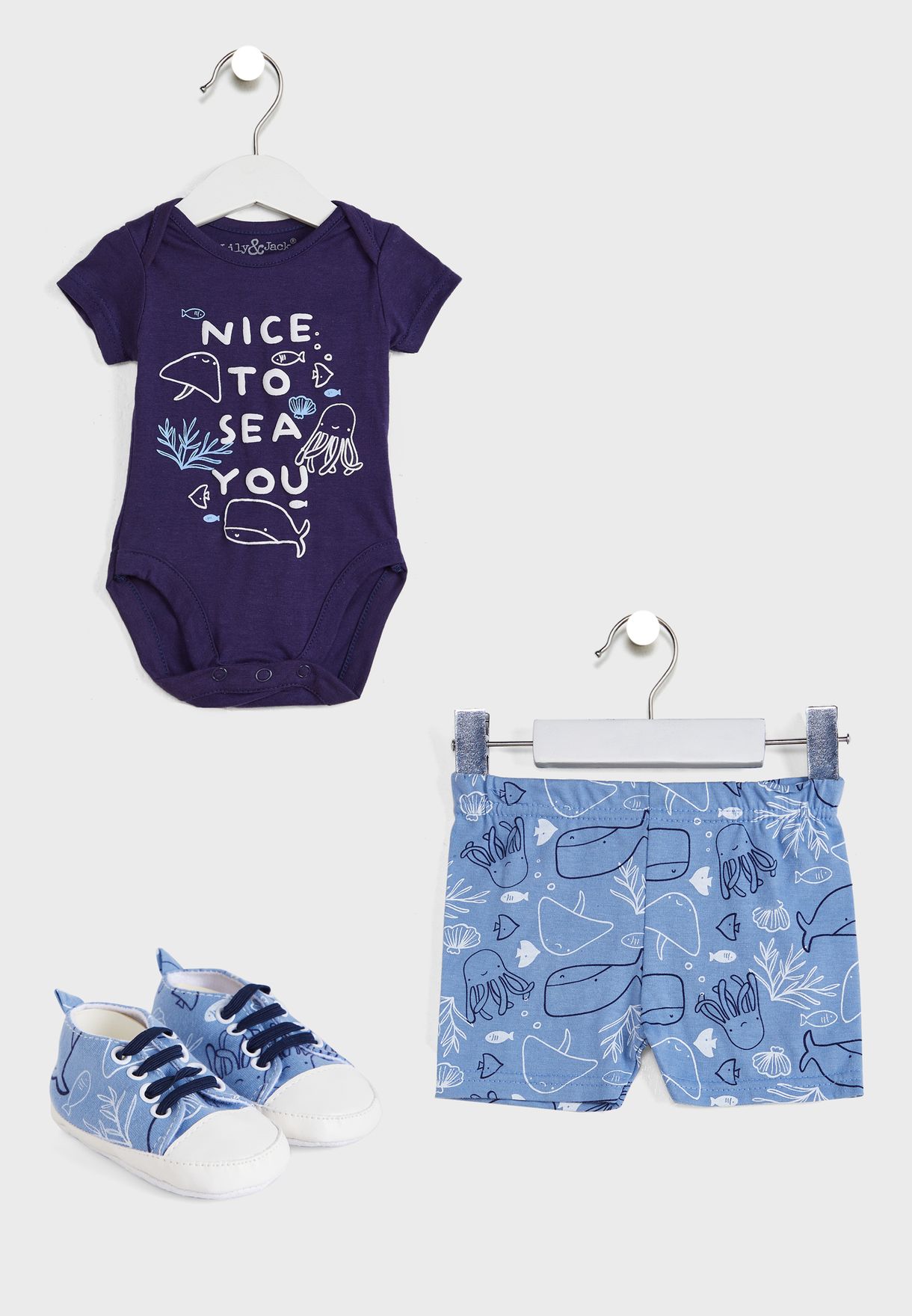 Infant Printed Bodysuit & Shorts Set With Sneakers