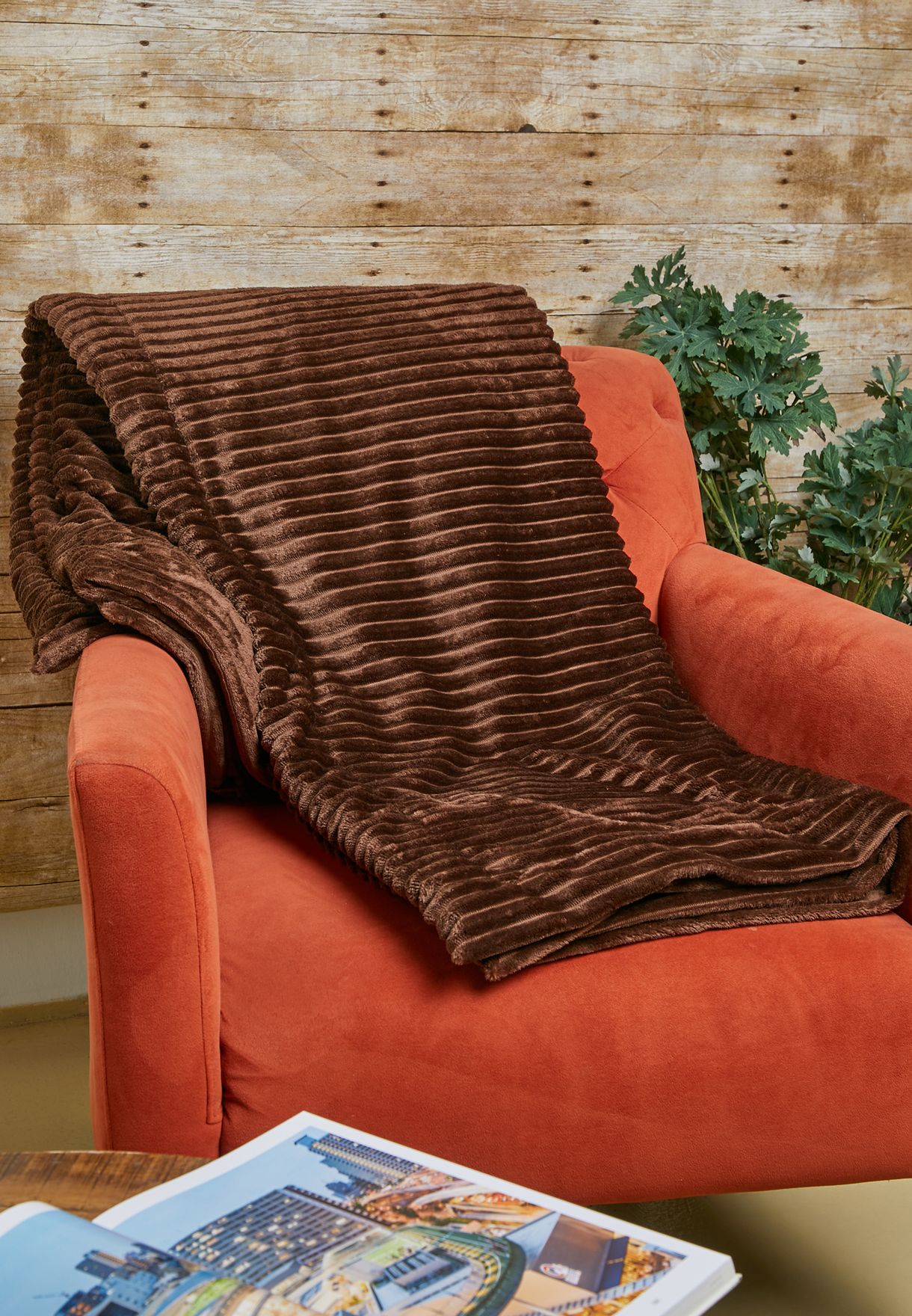 Chocolate Brown Large Ribbed Velvet Blanket