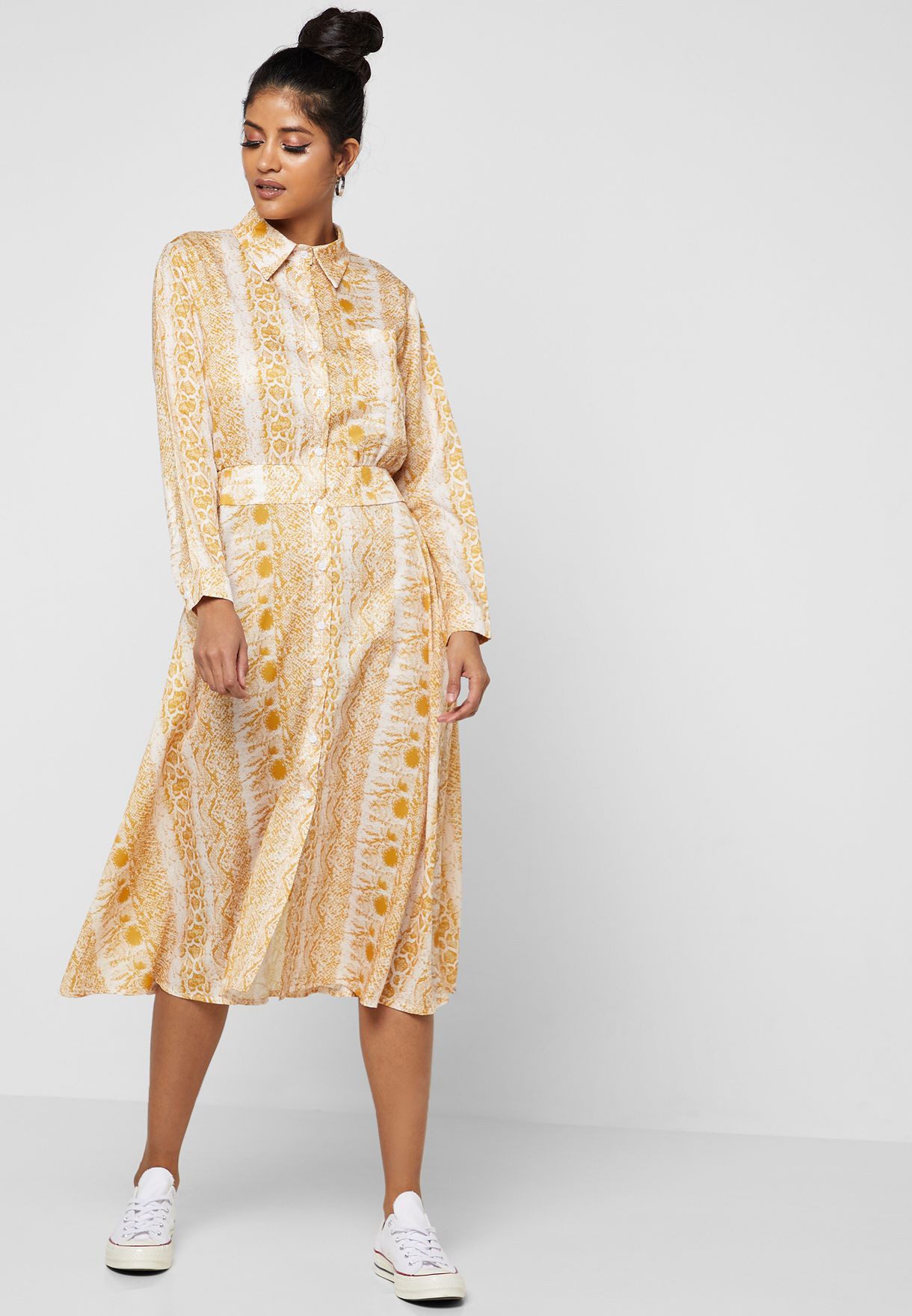 snake print shirt midi dress