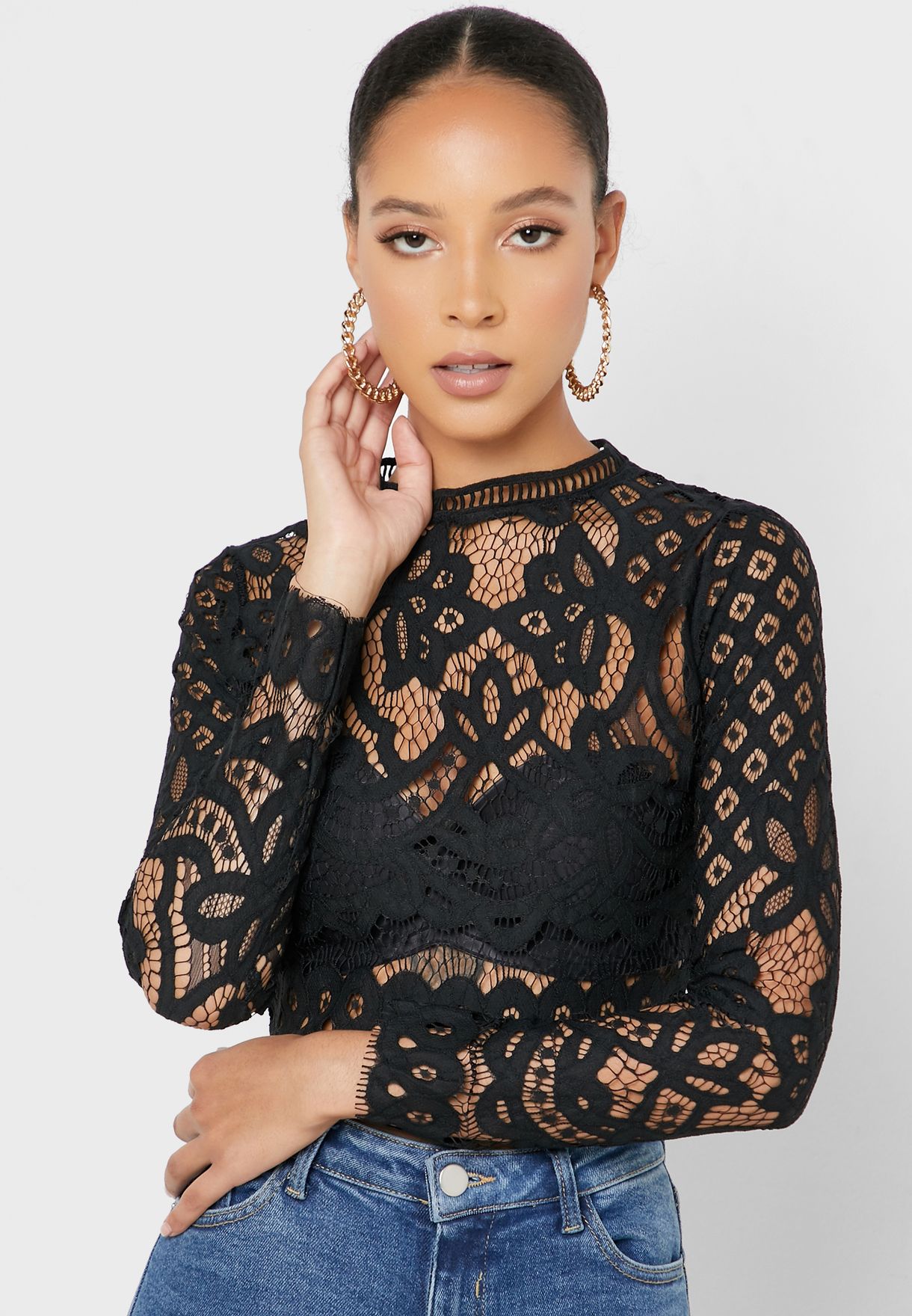 sheer lace crop top