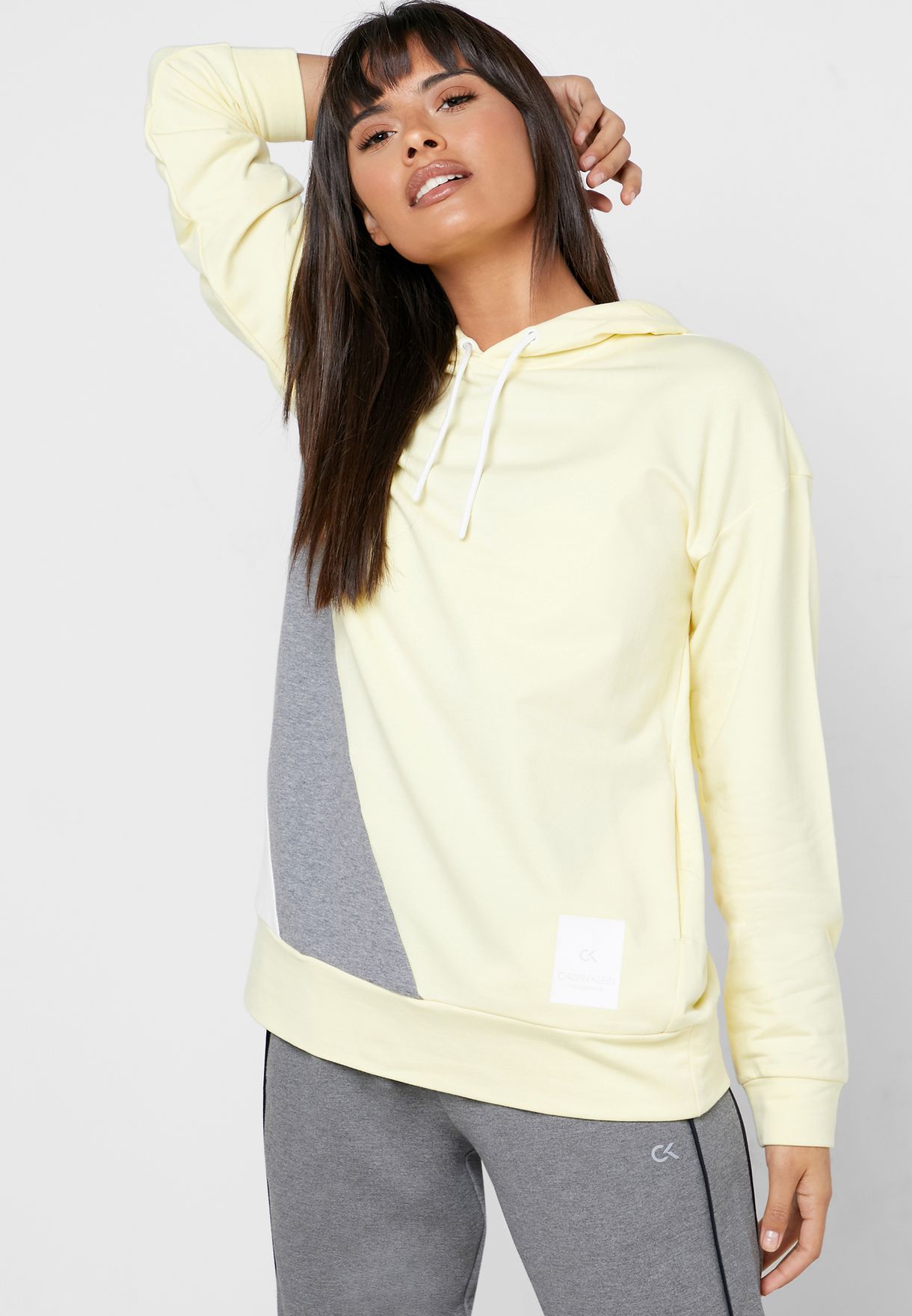 Buy Calvin Klein Performance Yellow Colour Block Hoodie For Women In Kuwait City Other Cities 00gws9w364 709