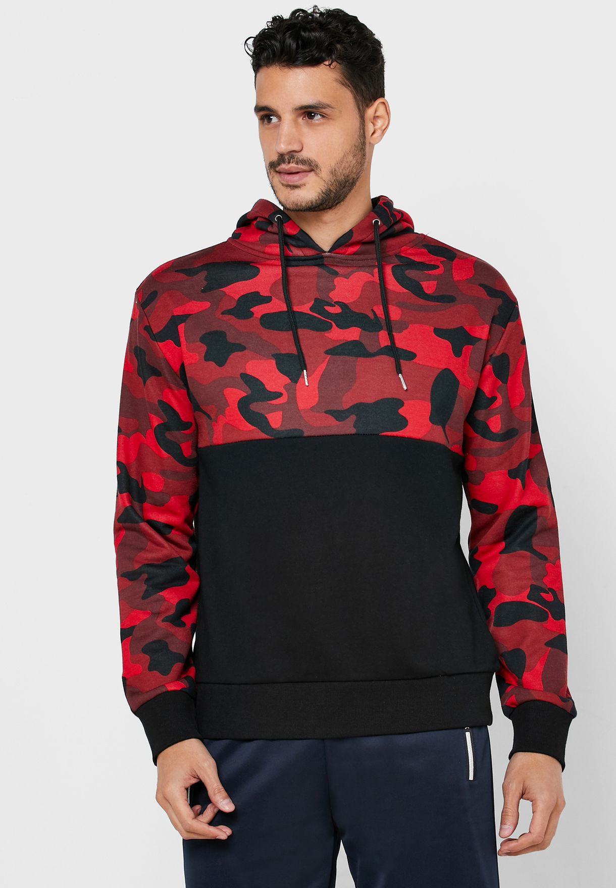 camo color block hoodie