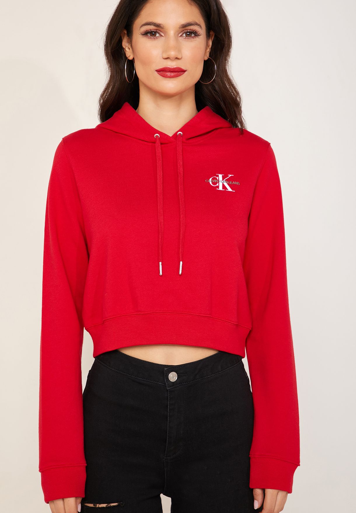 Buy Calvin Klein Jeans red Embroidered Logo Cropped Hoodie for Women in  MENA, Worldwide