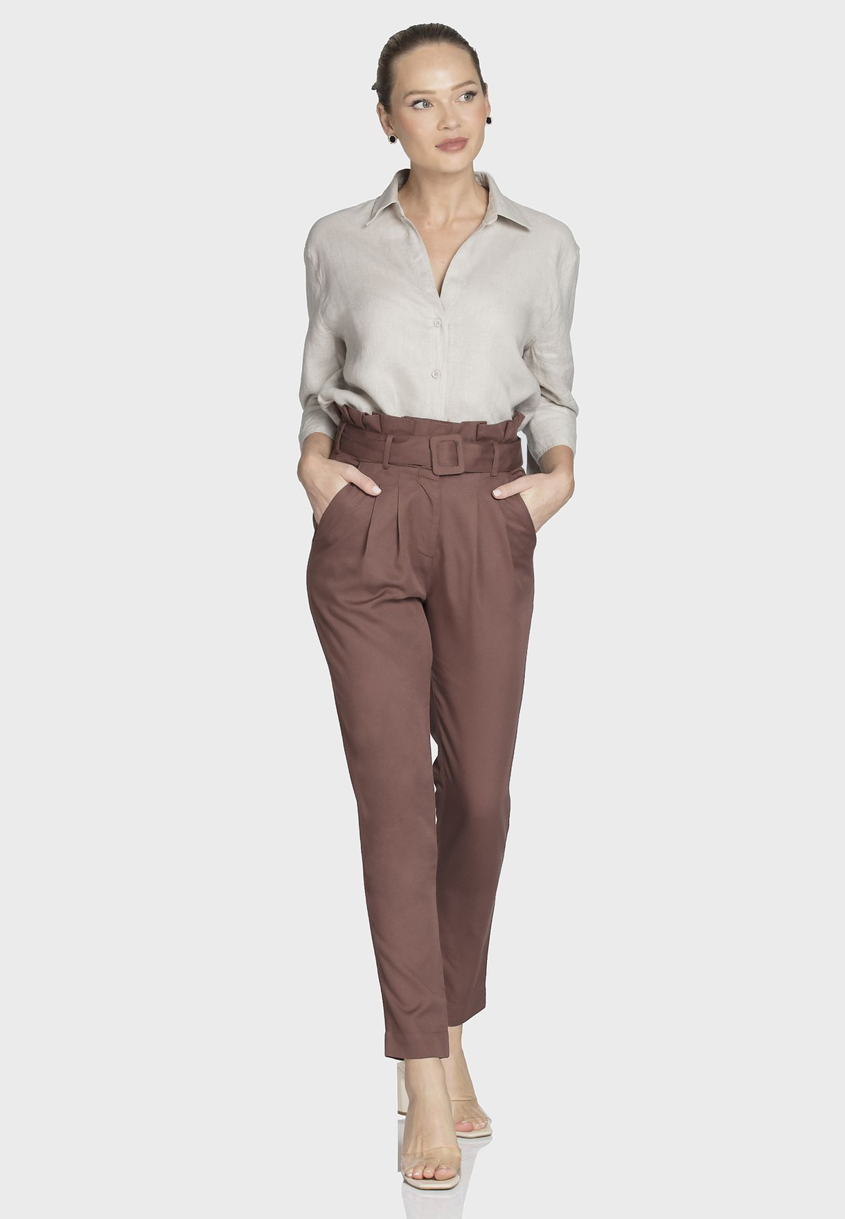 Belted Pleat Detail Pants