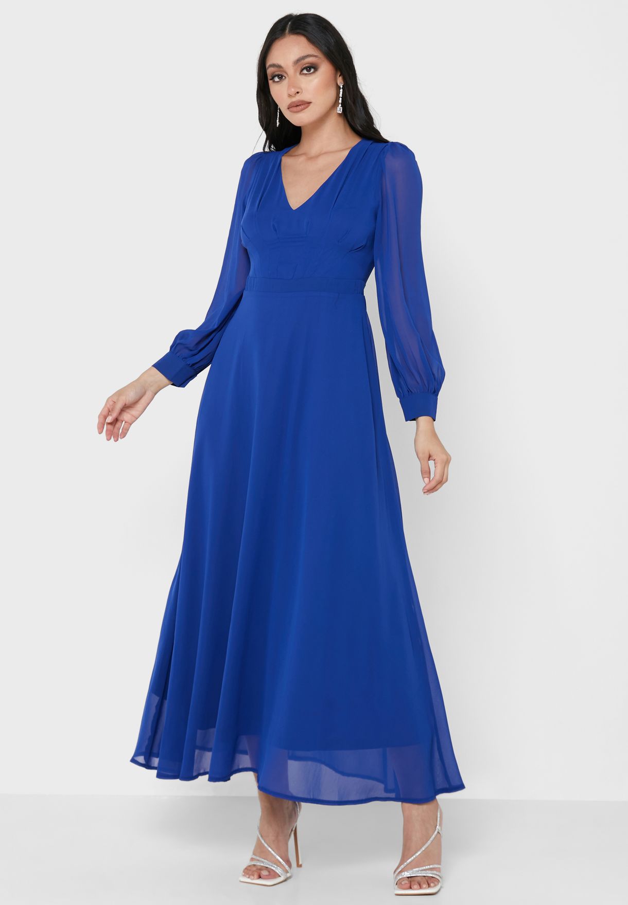 Sheer Sleeve Fit & Flare Dress